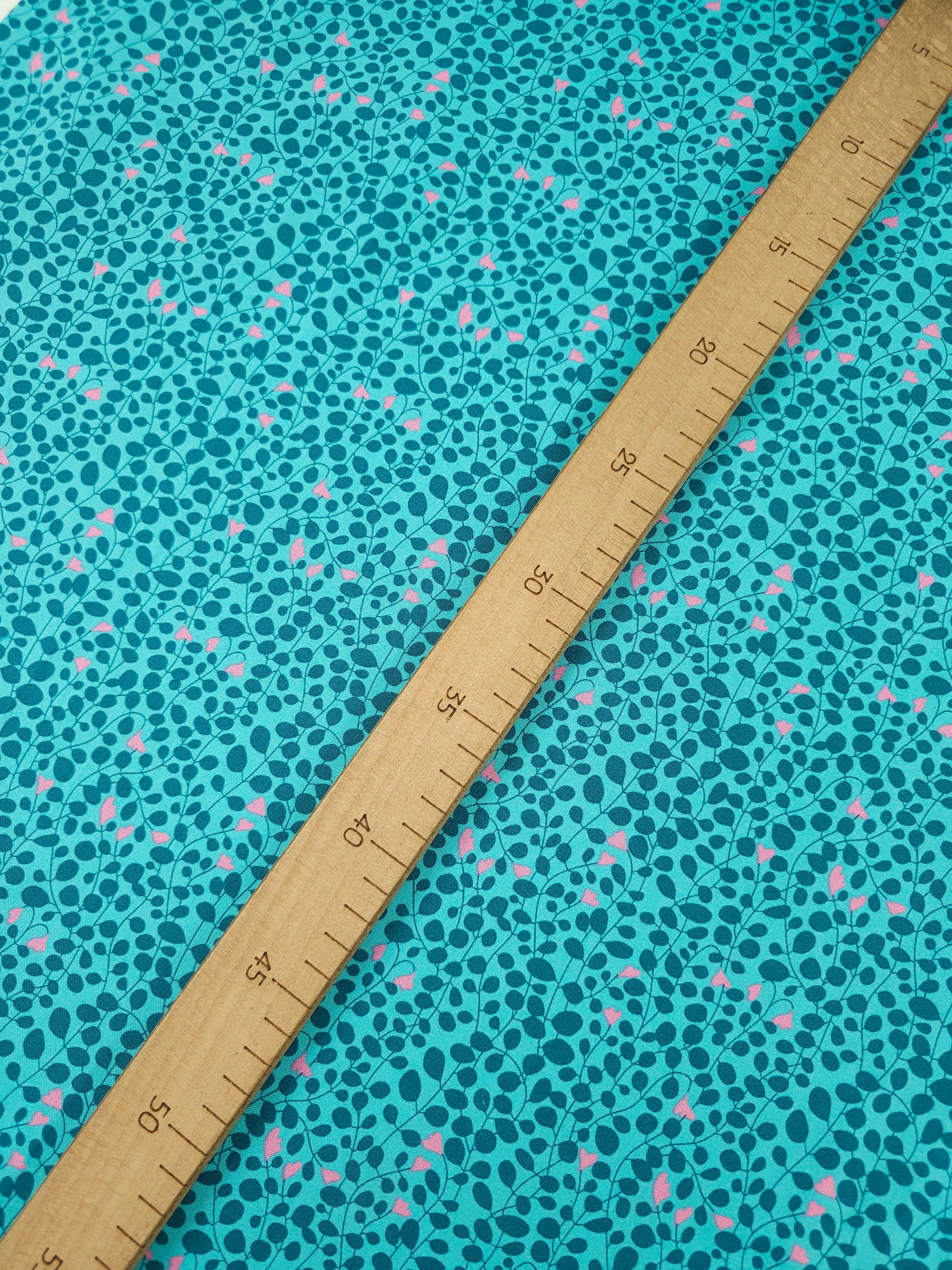 Teal/Pink Blooming Leaf Twine 100% Cotton - Benartex