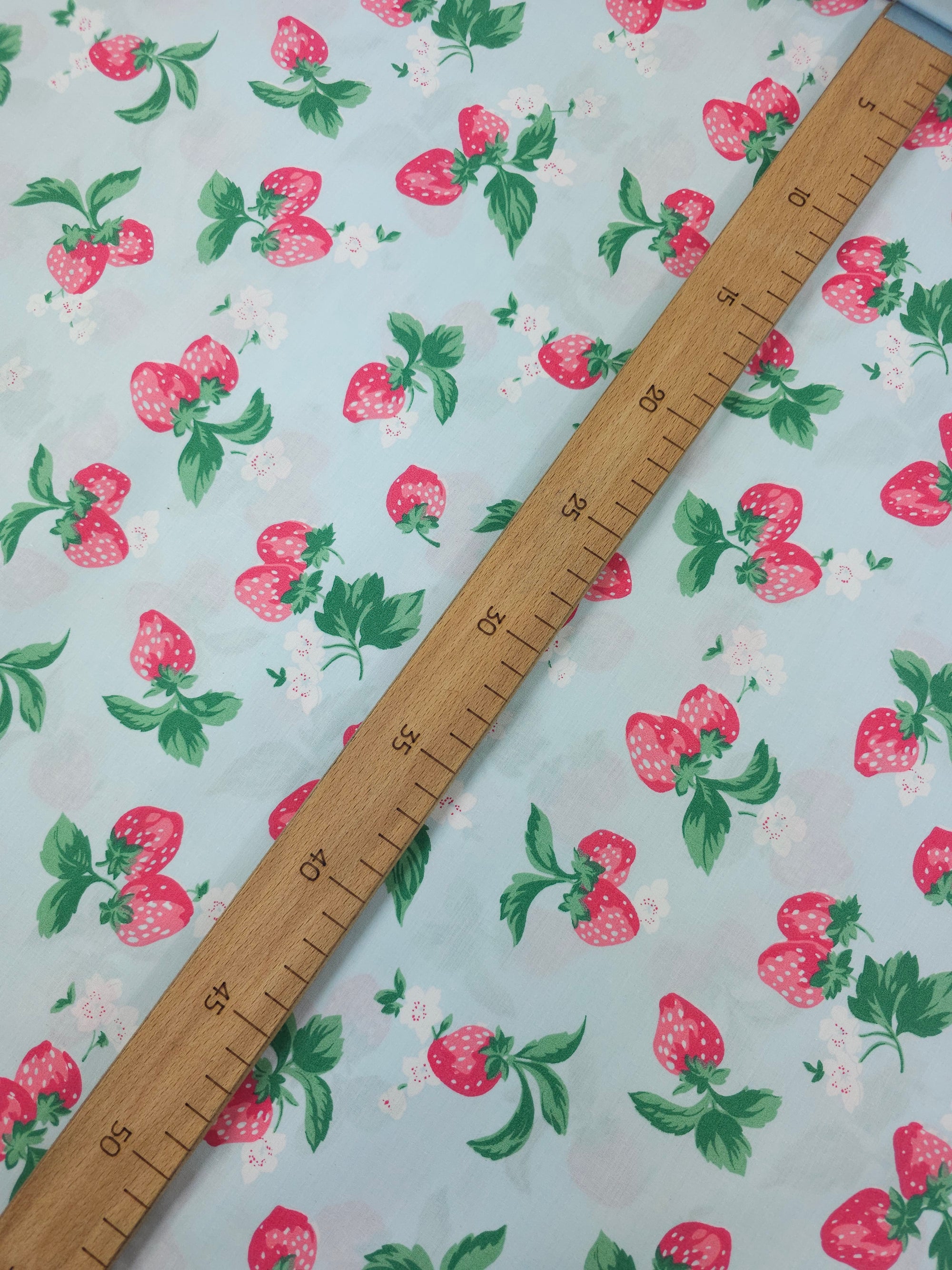 Light Blue Retro Strawberry 100% Percale Cotton 116" *EXTRA WIDE*
