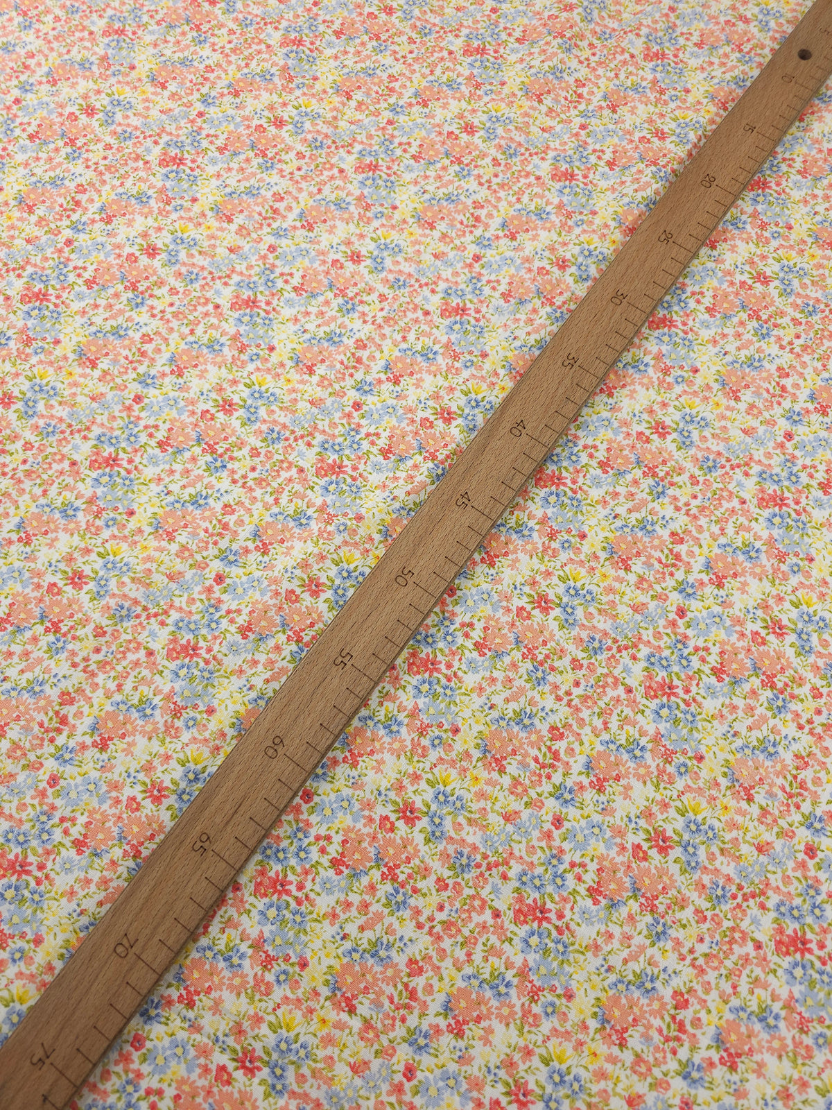 Peach Retro Ditsy Floral Field Lightweight Cotton