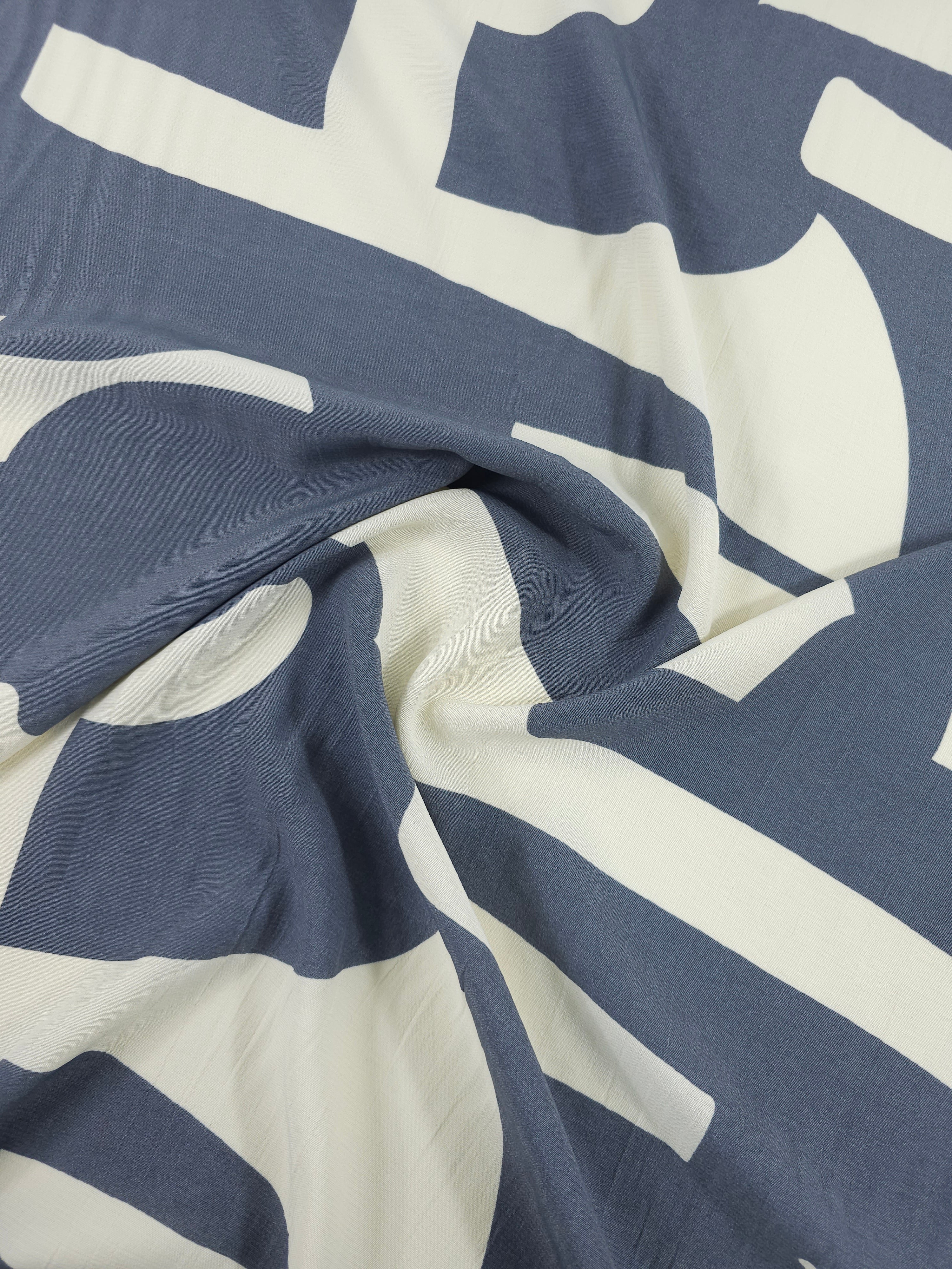 Grey/Ivory Cream Abstract Shapes Viscose Crepe