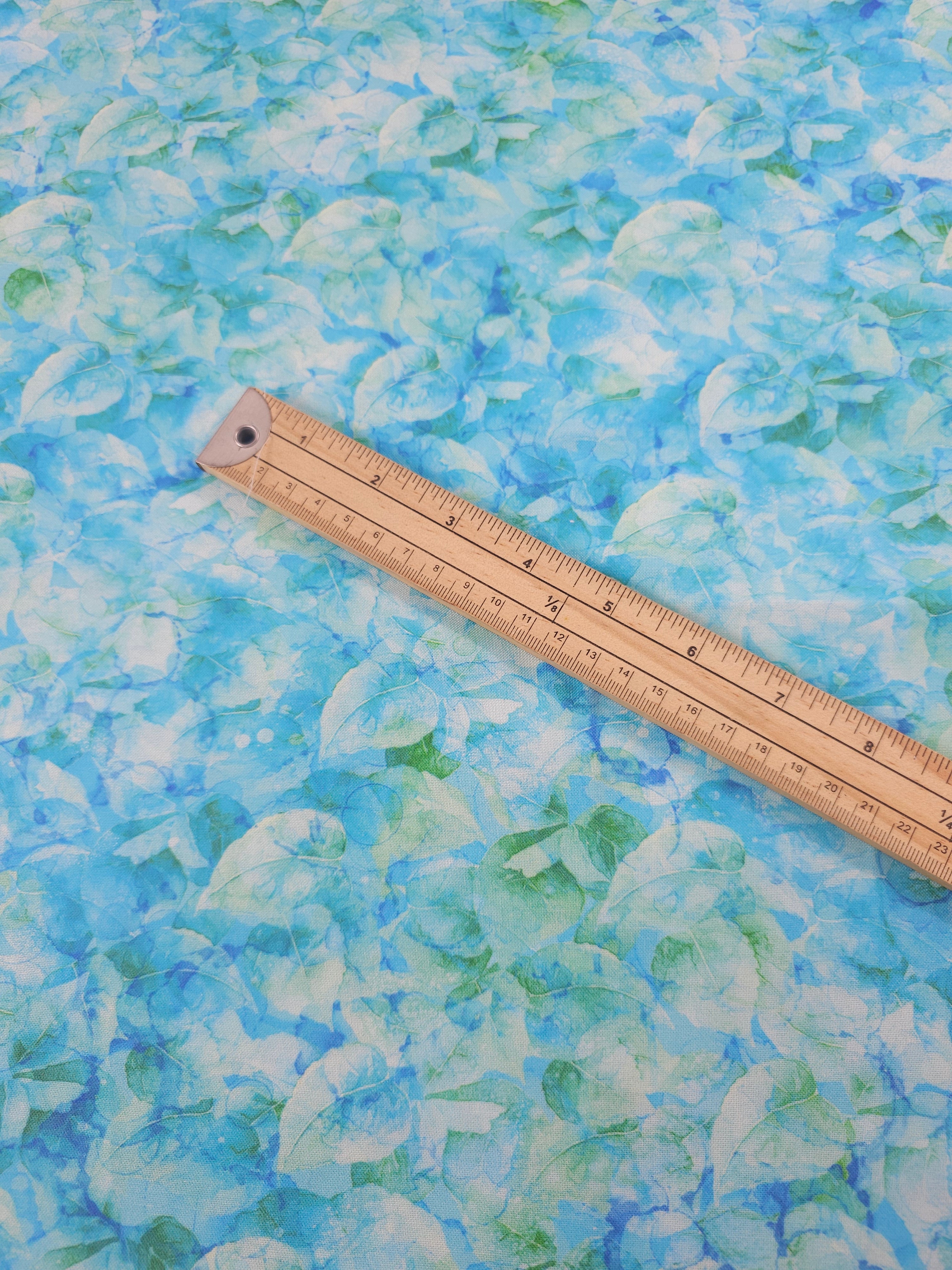 Light Blue/Green Abstract Leaf 100% Cotton