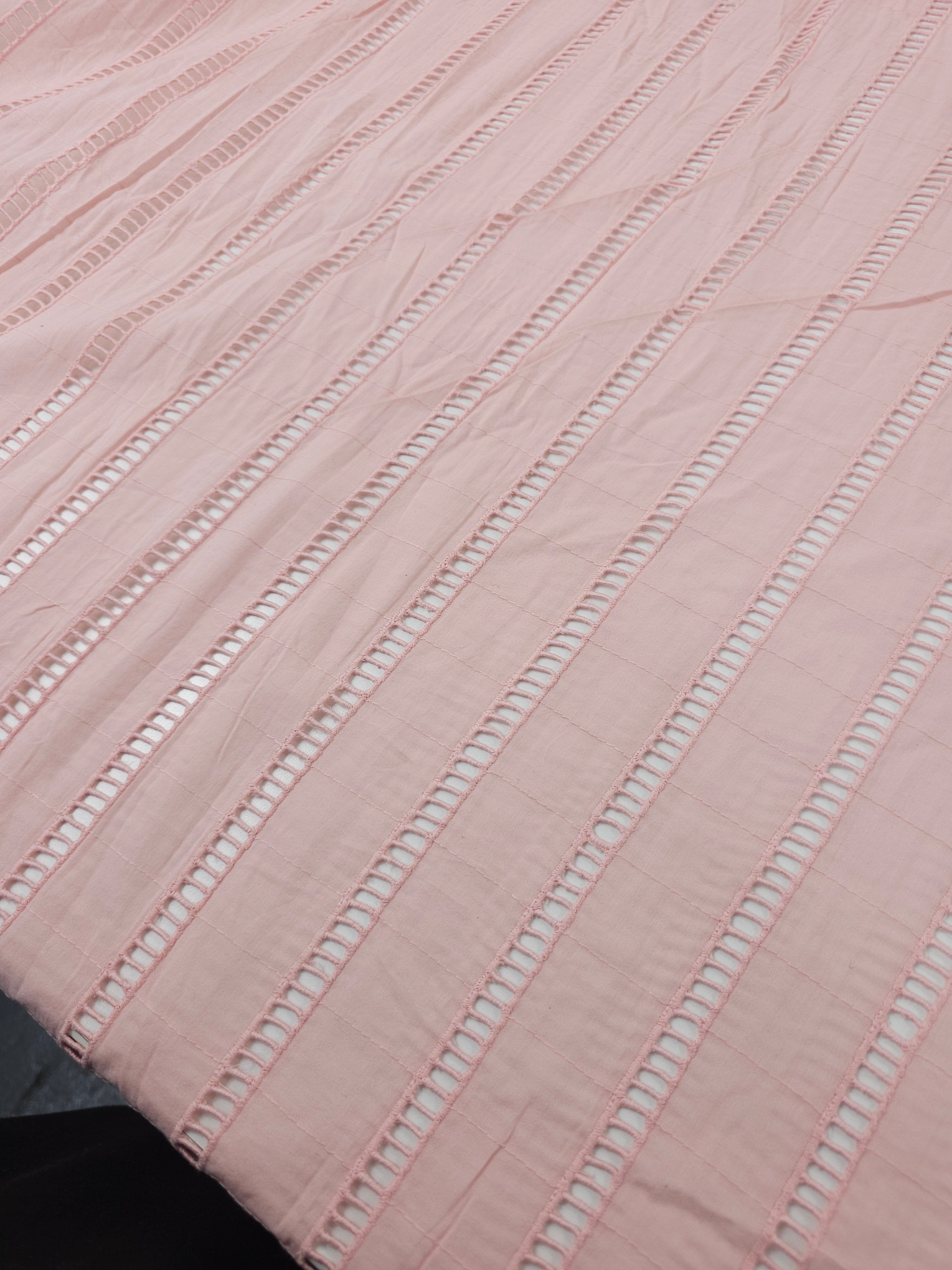Soft Baby Pink Track Stripe Fine Cotton Poplin Broderie Anglaise