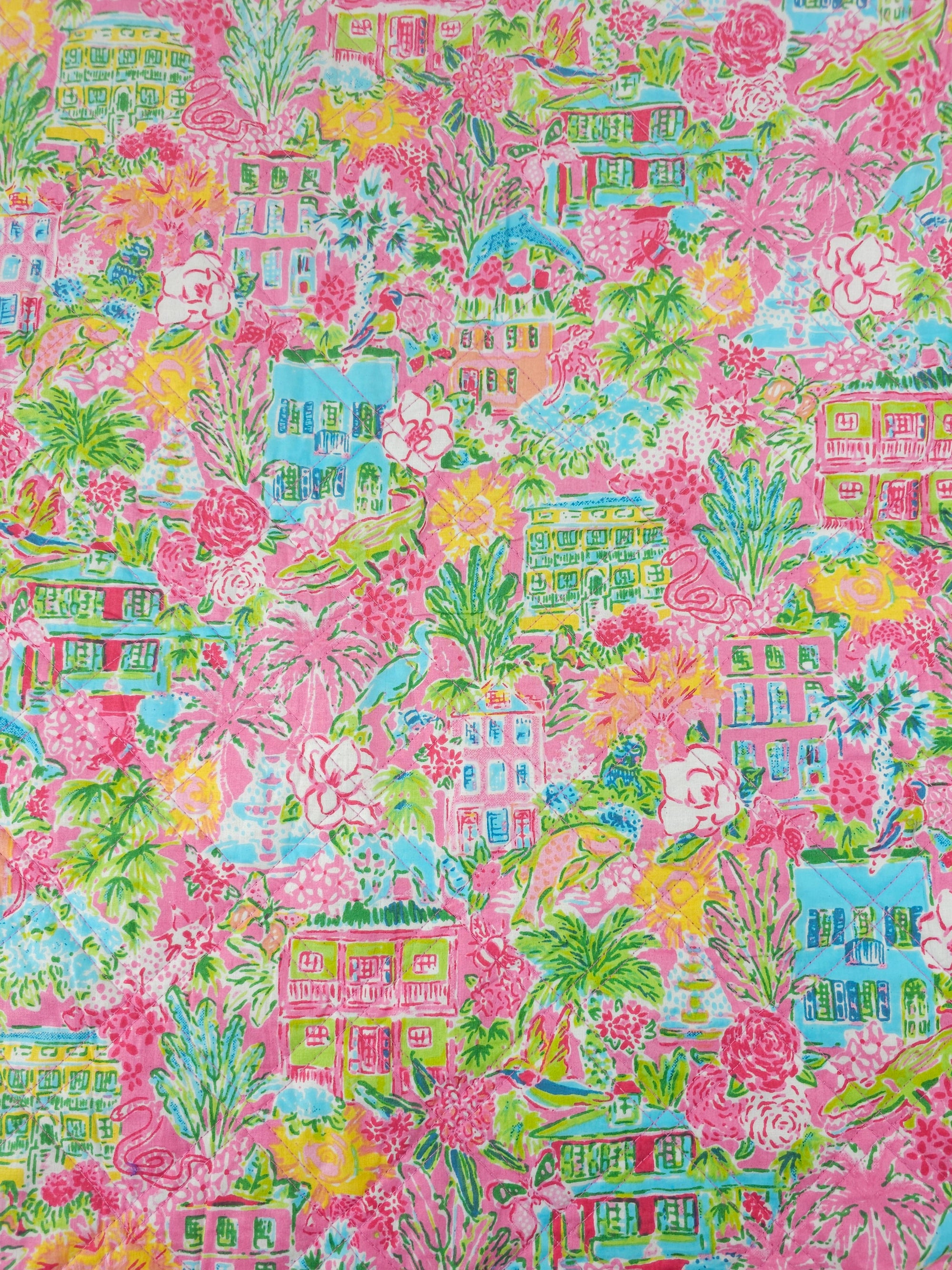 Pink Floral Southern Homes Quilted Screen Print - 1.35m Piece