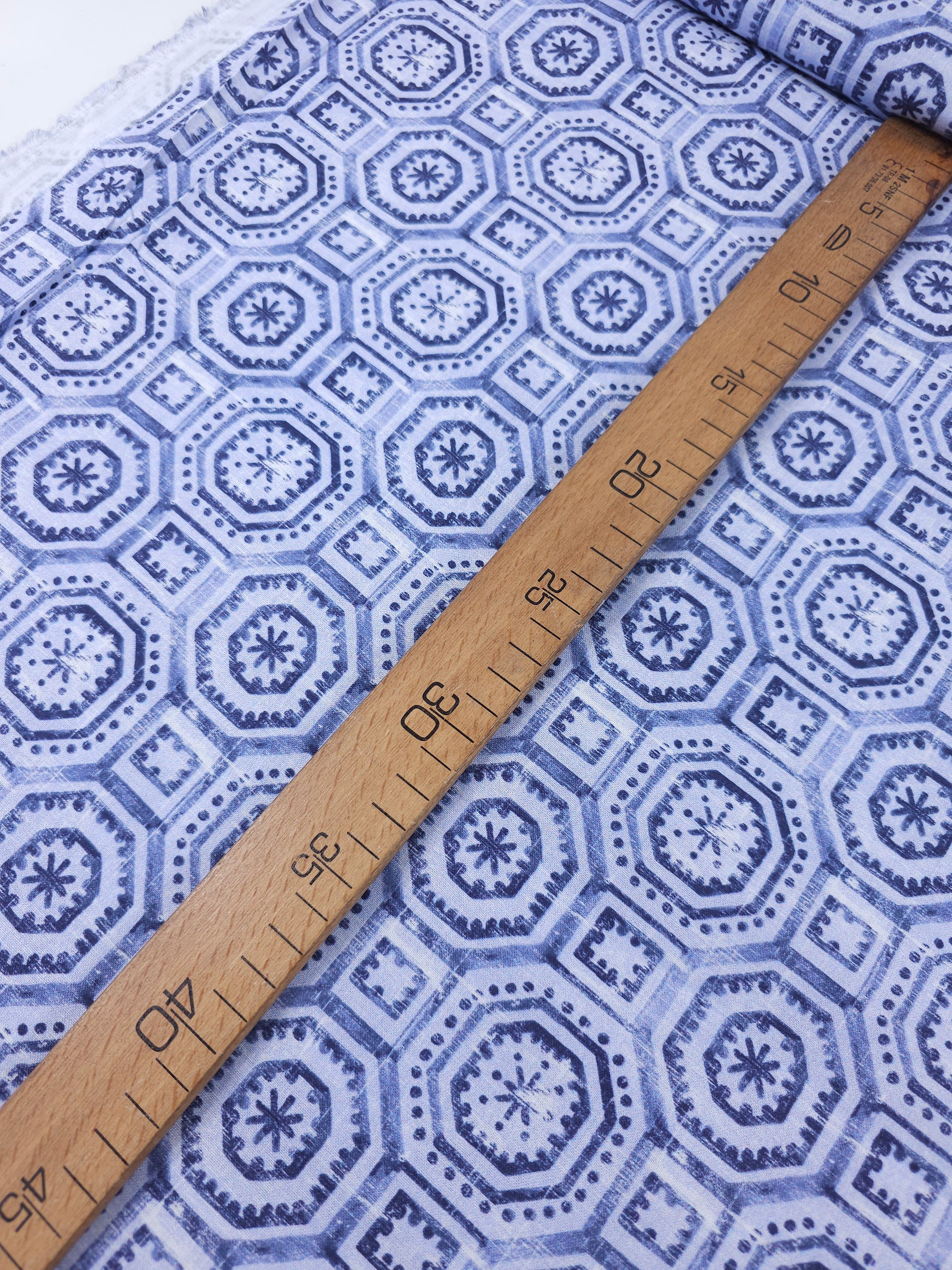 Cornflower Blue/Navy Mosaic Shapes 100% Cotton