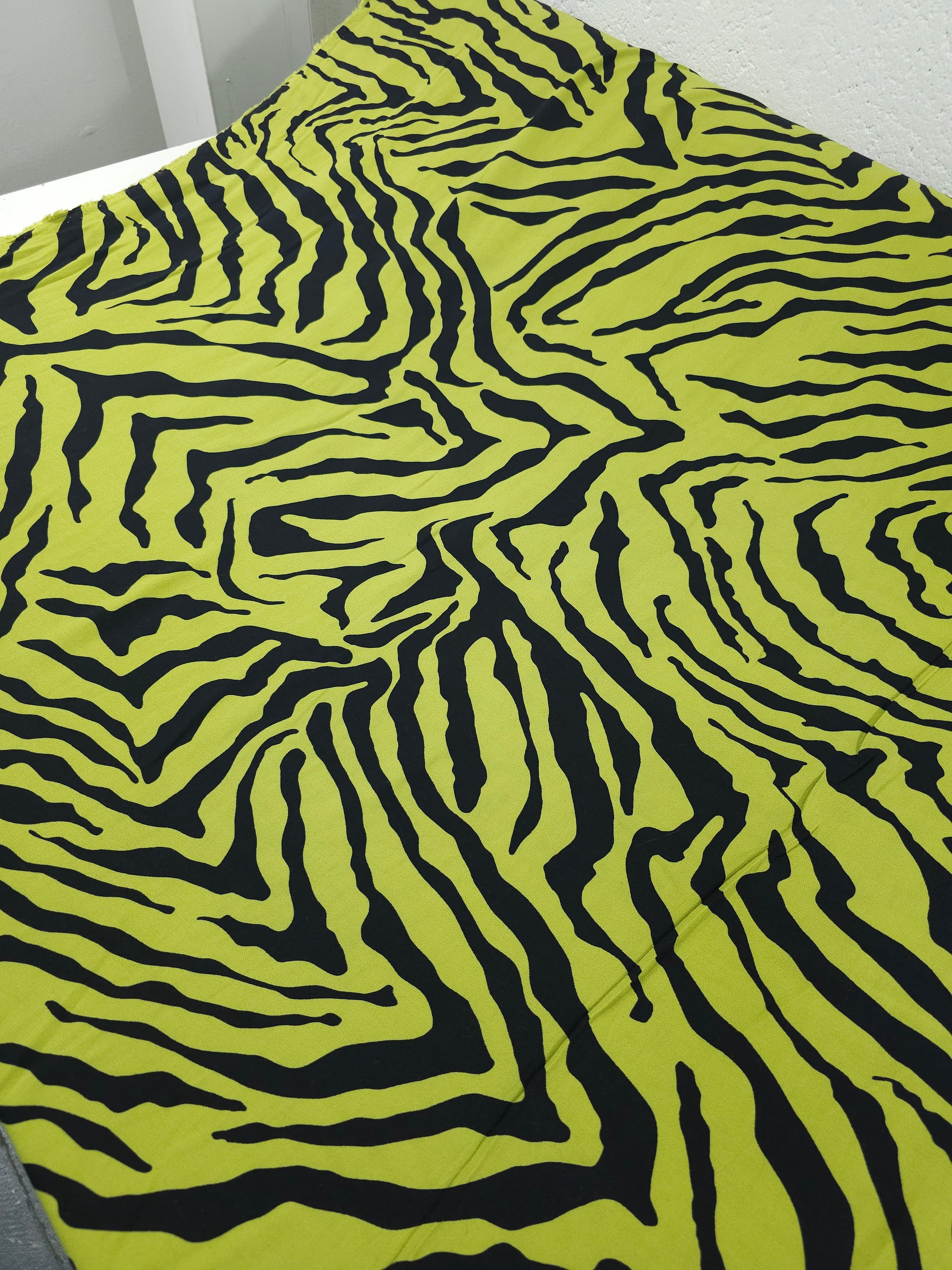 Lime Zebra Doodle Satin Backed Viscose Crepe