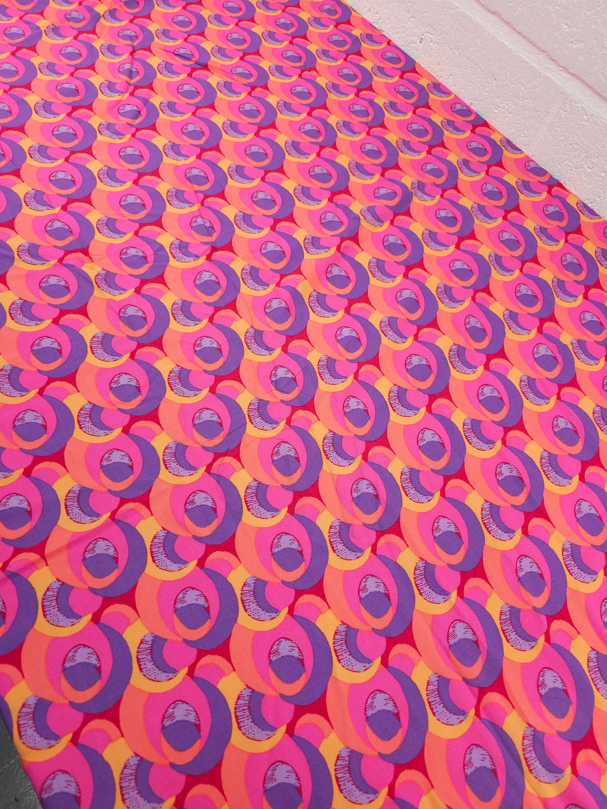 Pink/Purple Tones Quirky Circle Link Viscose Challis