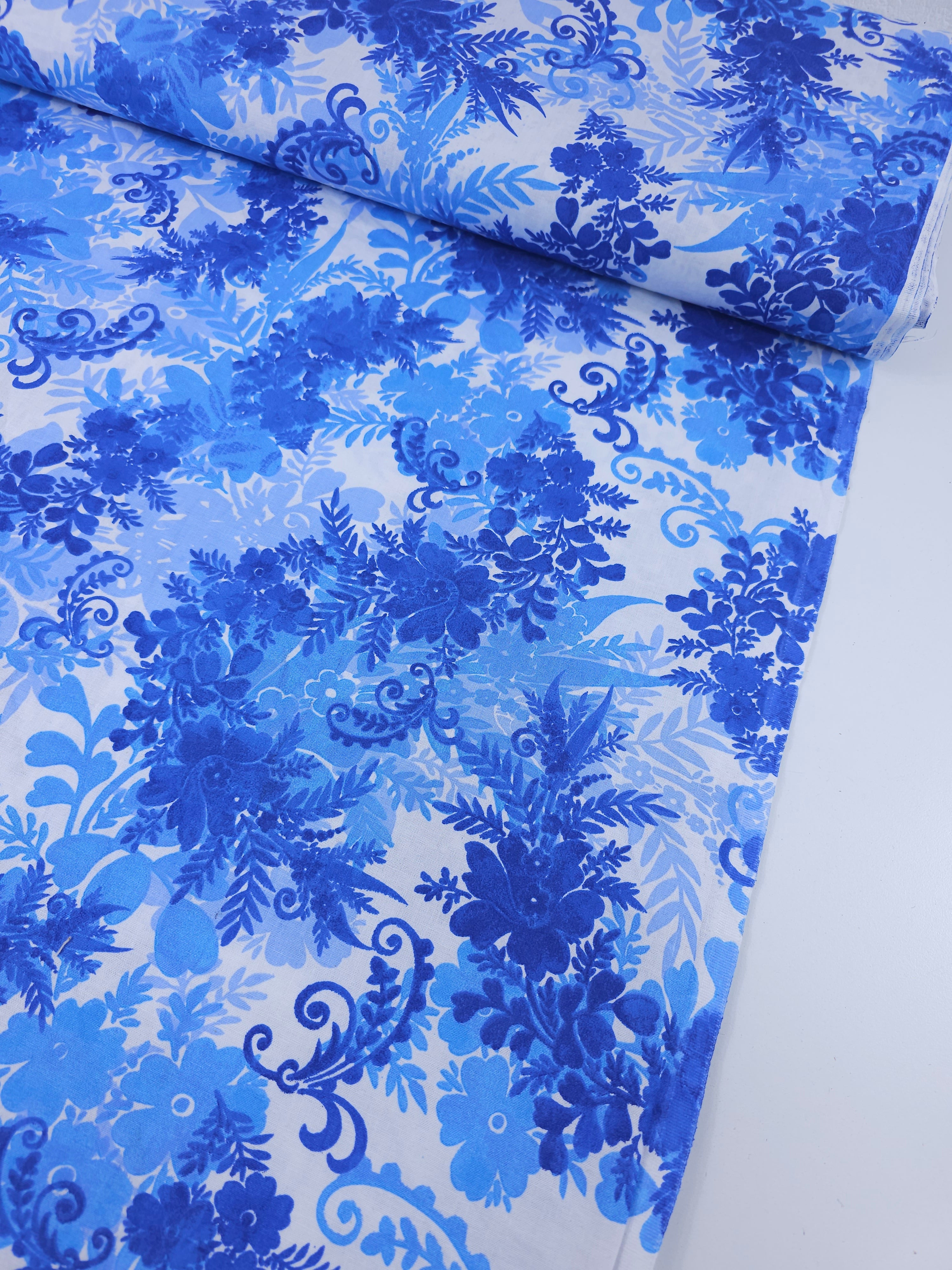 Blue Swirl Floral Fusion 100% Cotton