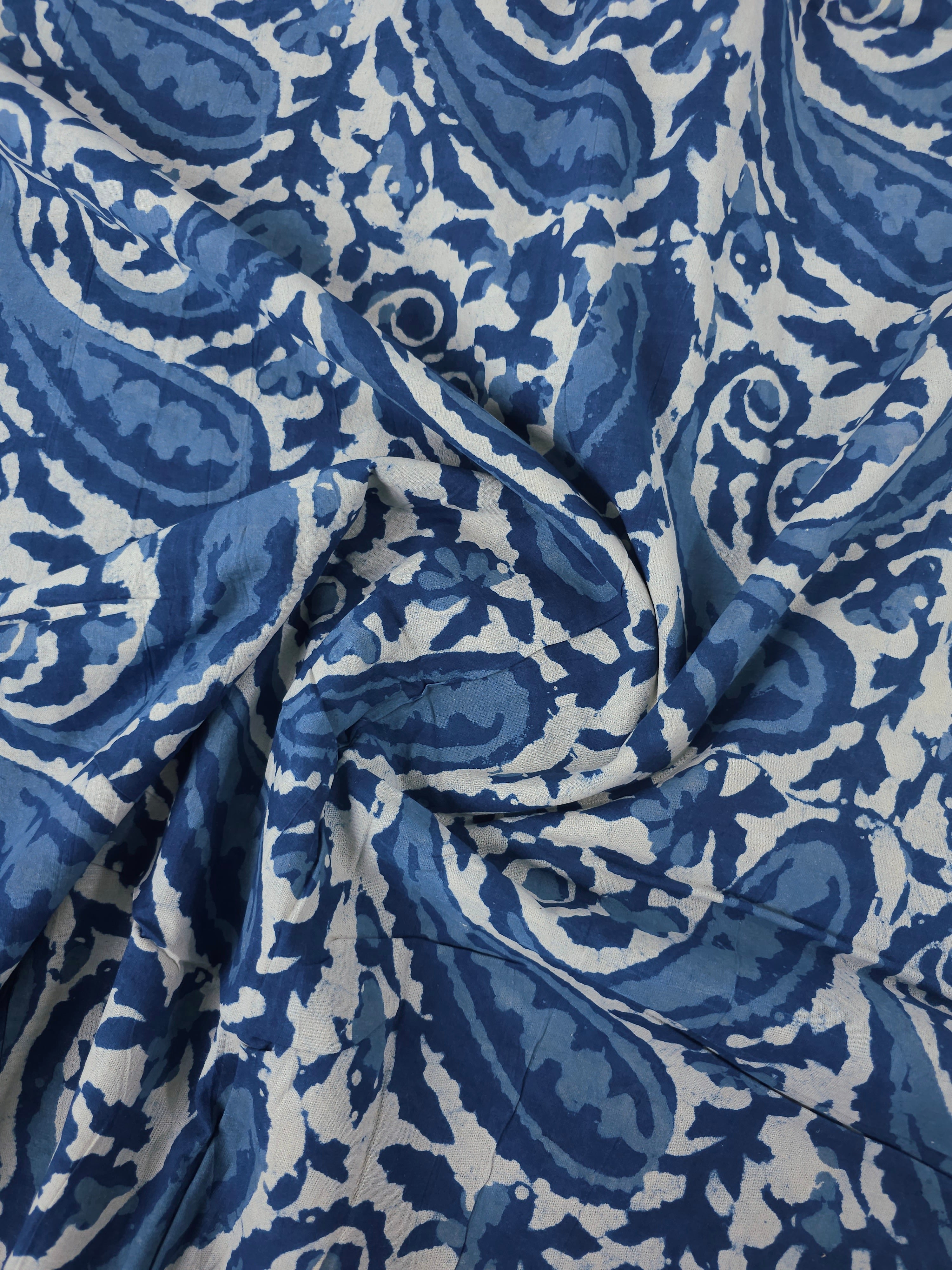 Blue Abstract Paisley Block Print Cotton