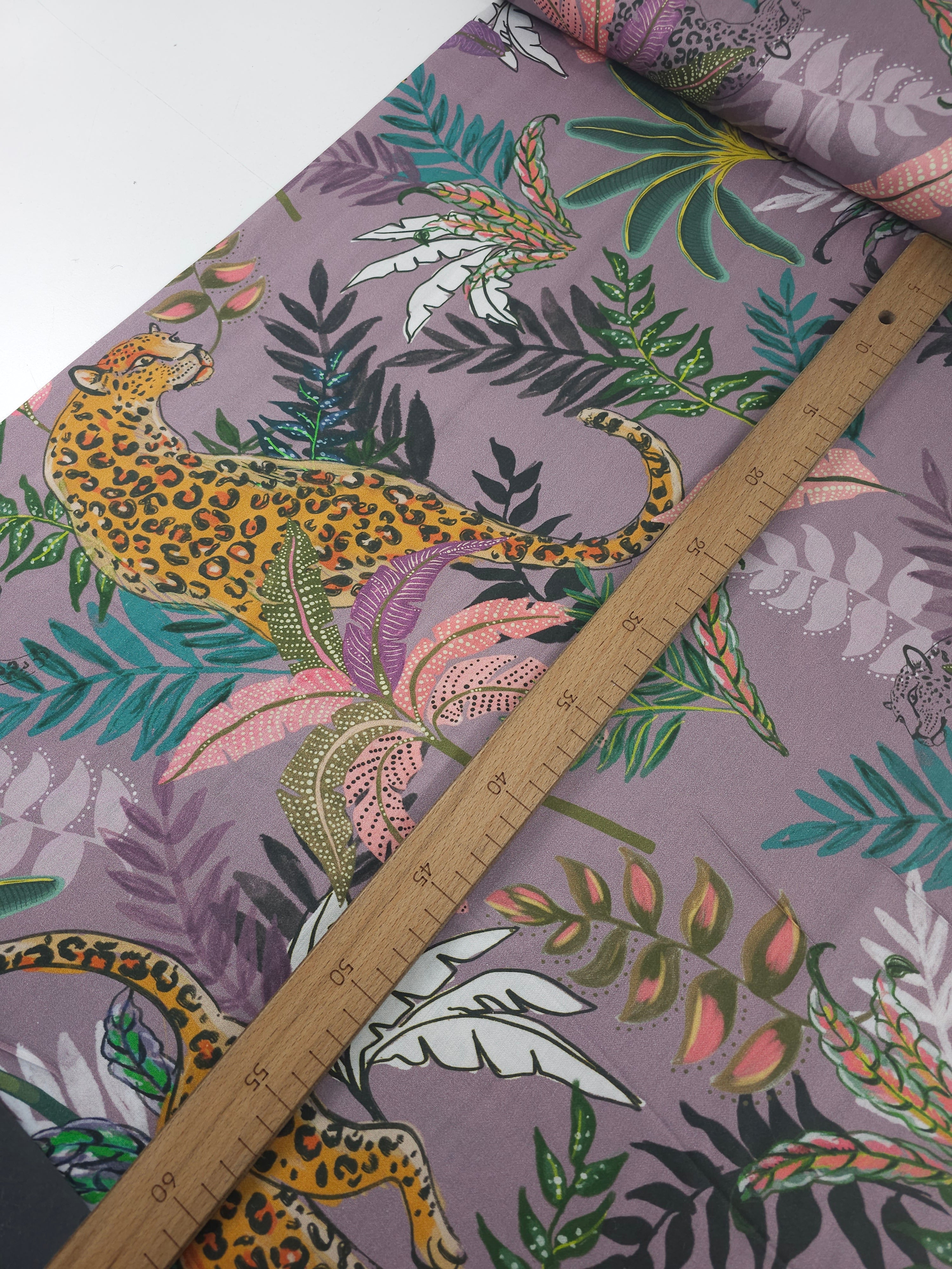 Mauve Leopard Palm Cotton Sateen 96" *EXTRA WIDE*