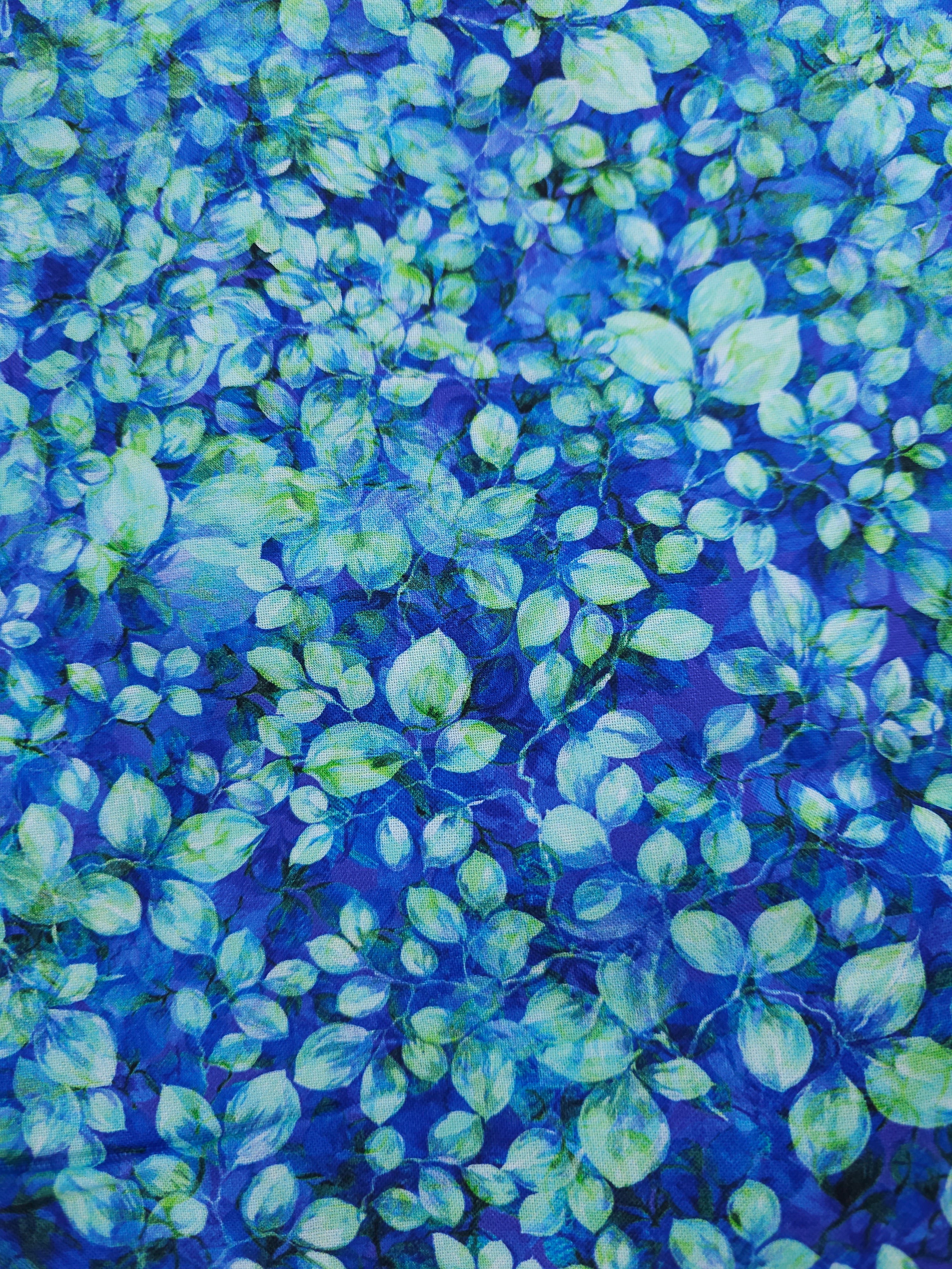 Aqua Botanical Floral Cotton - (Various Sizes)