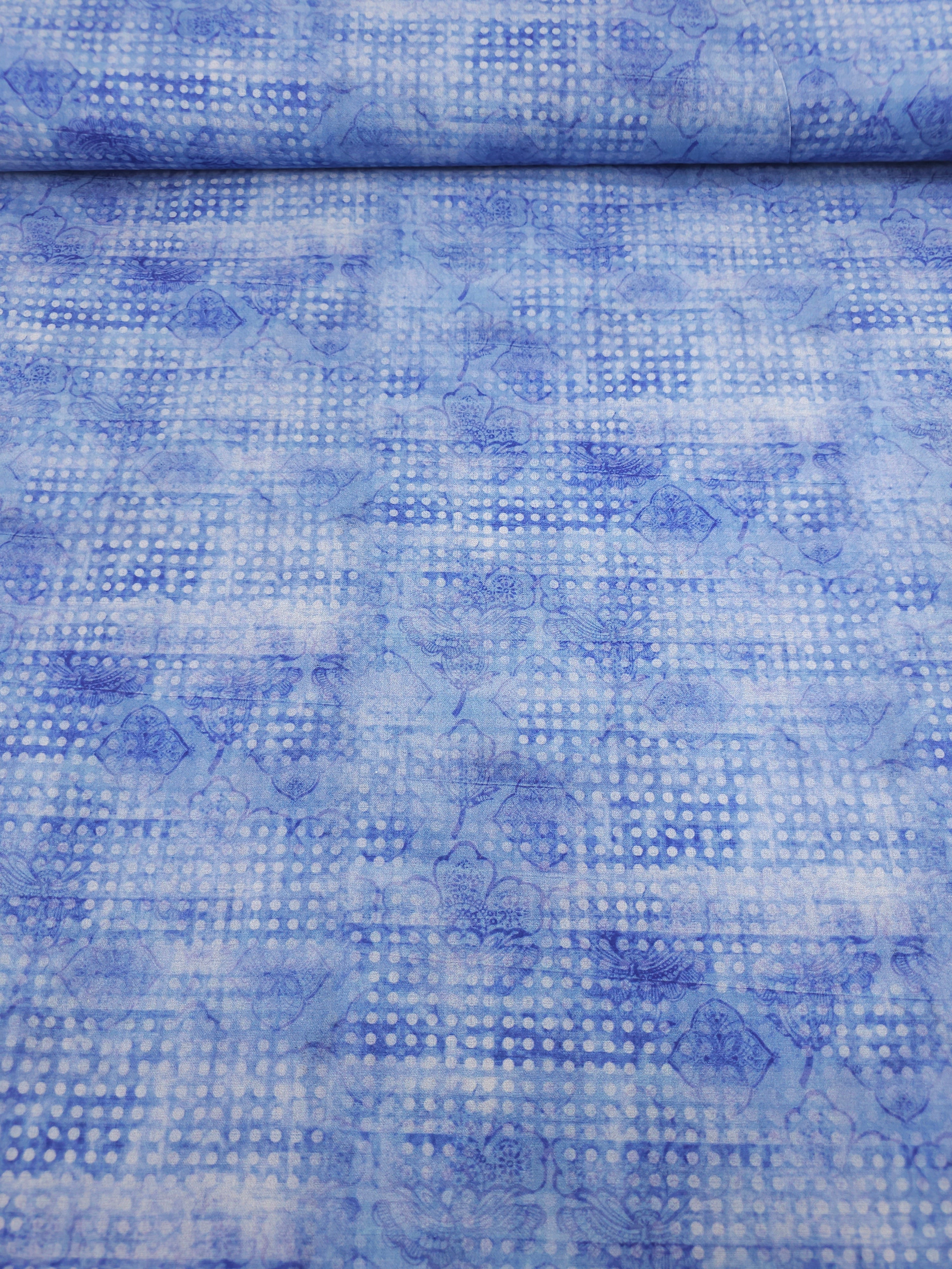 Blue Washed Vintage Polka Tapestry 100% Cotton