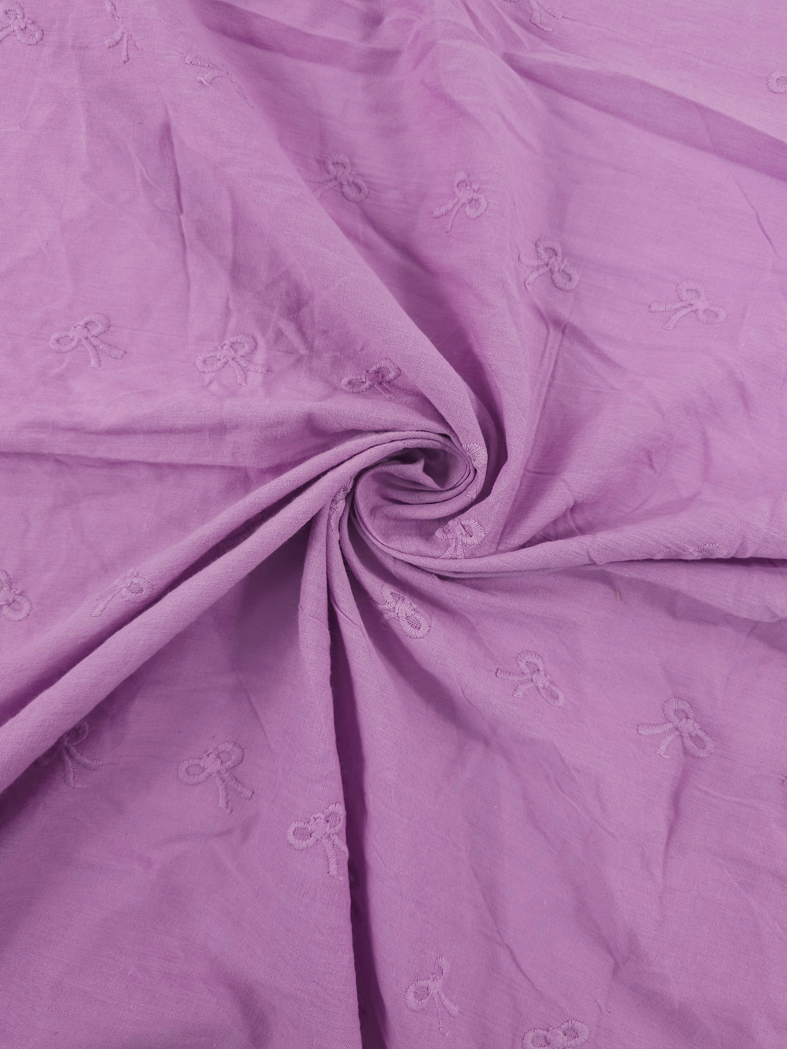 Purple Bow Floral Cambric Cotton Broderie Anglaise