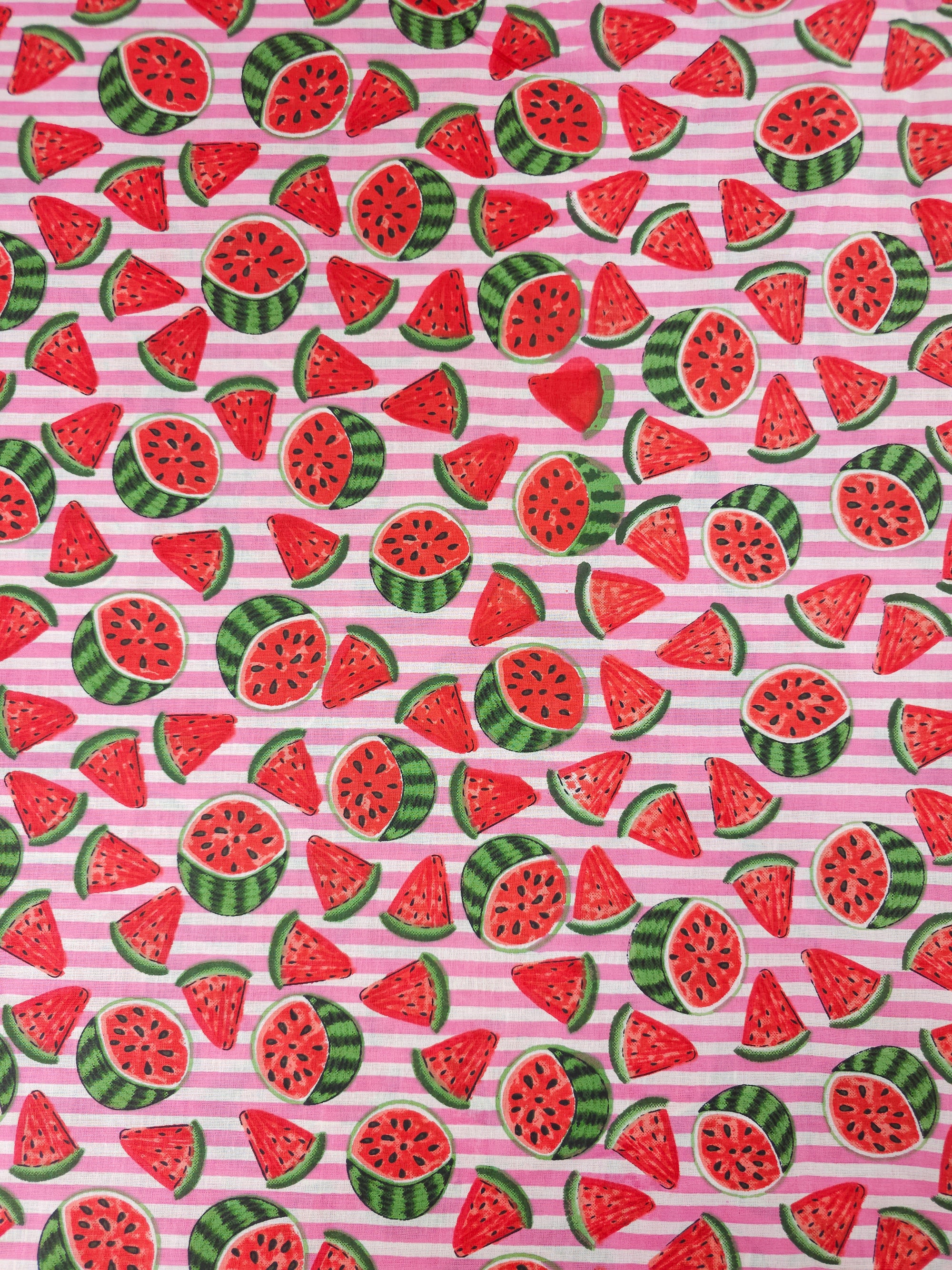 Pink Watermelon Stripe Lightweight Cambric Cotton
