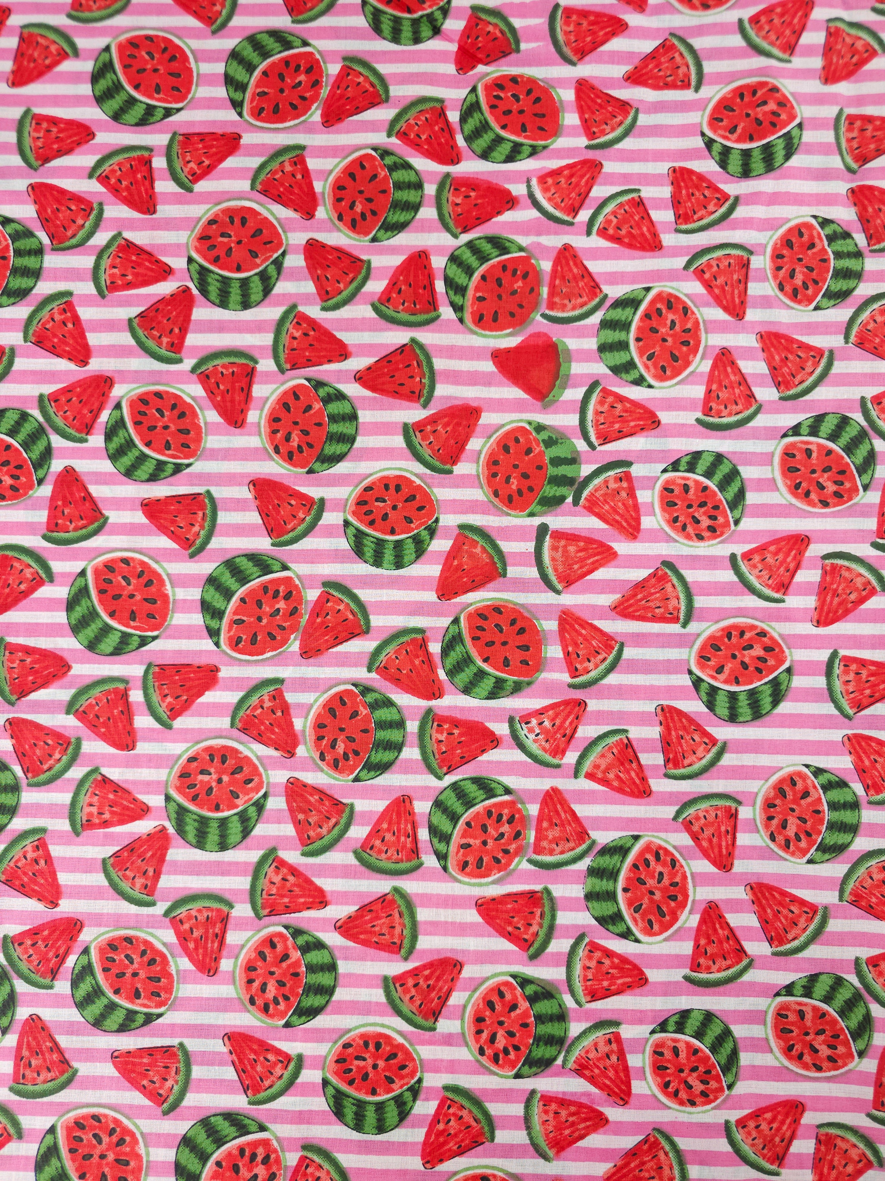 Pink Watermelon Stripe Lightweight Cambric Cotton