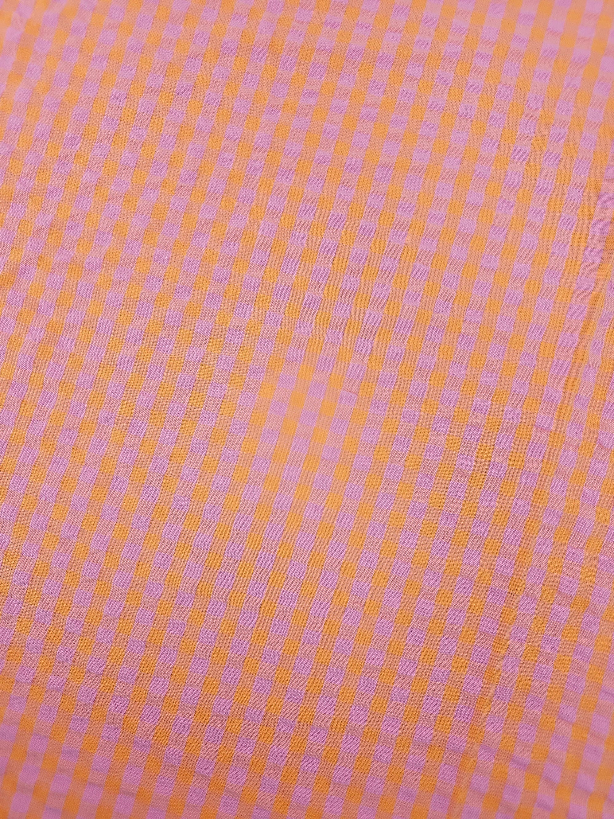 Lilac/Orange Small Gingham Cotton SeerSucker *PRE-ORDER*