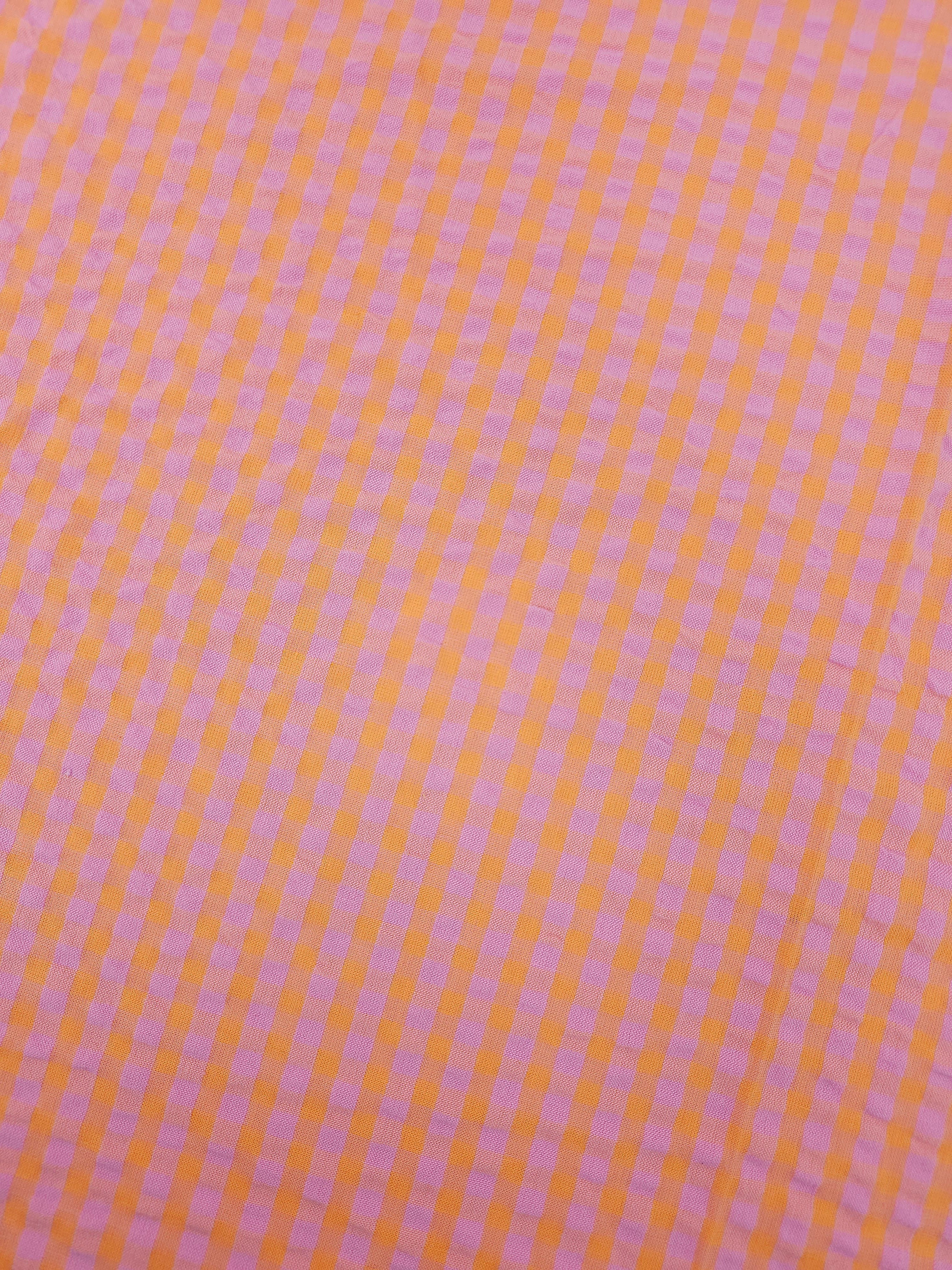 Lilac/Orange Small Gingham Cotton SeerSucker *PRE-ORDER*