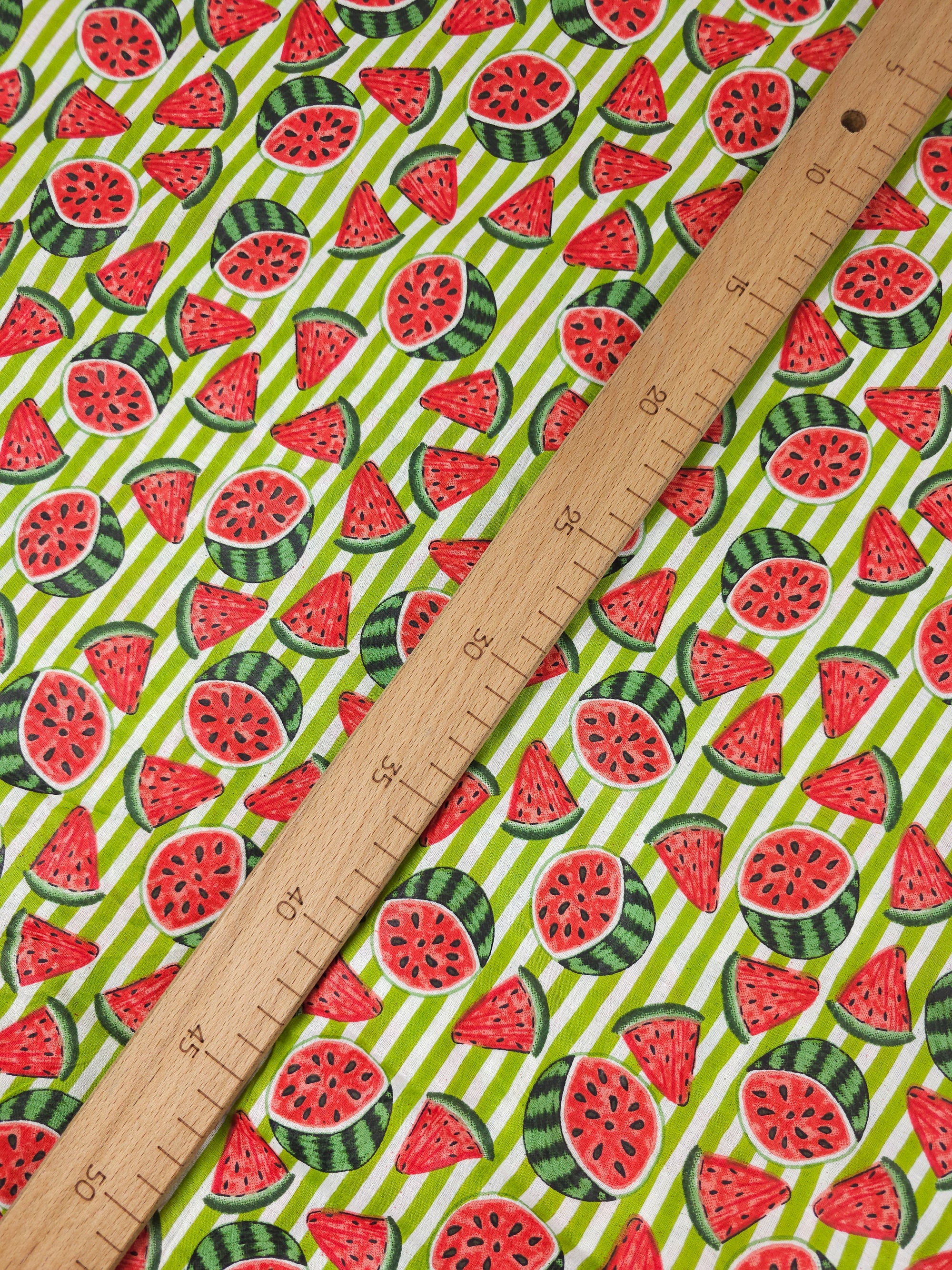 Lime Watermelon Stripe Lightweight Cambric Cotton