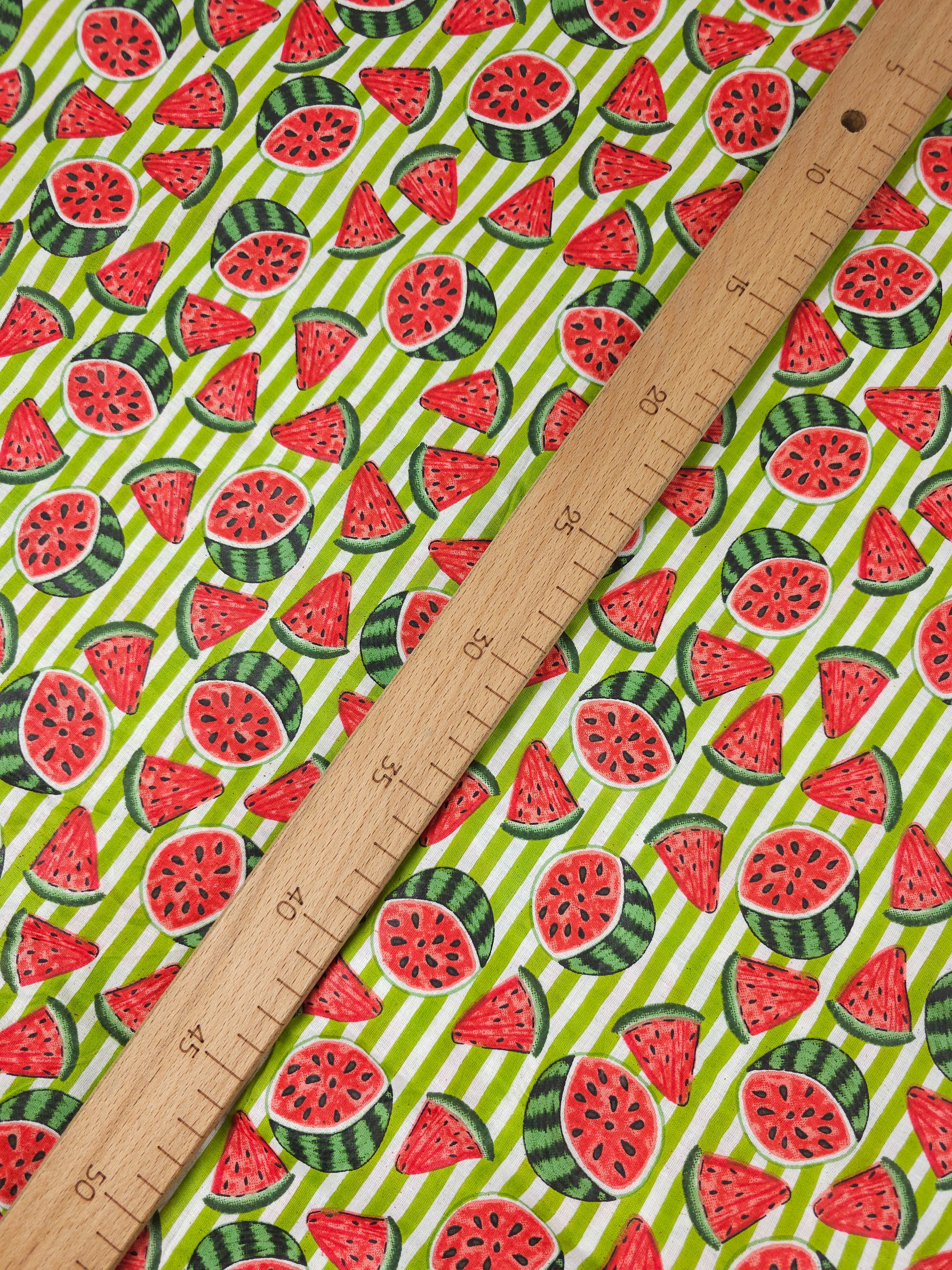 Lime Watermelon Stripe Lightweight Cambric Cotton