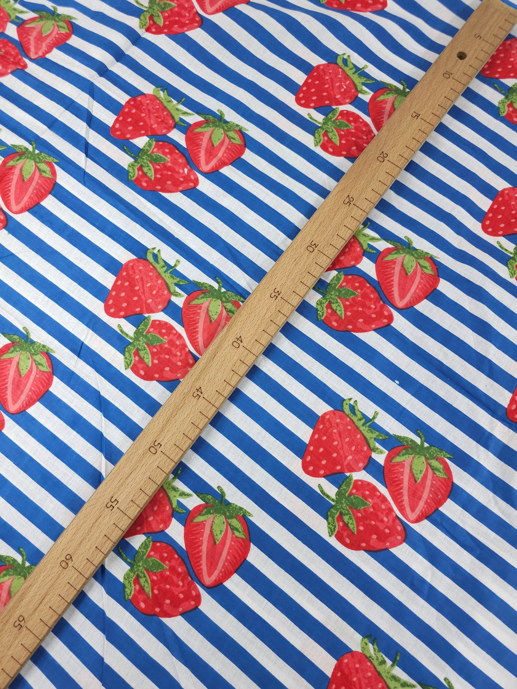 Blue Strawberry Stripe Lightweight Cambric Cotton