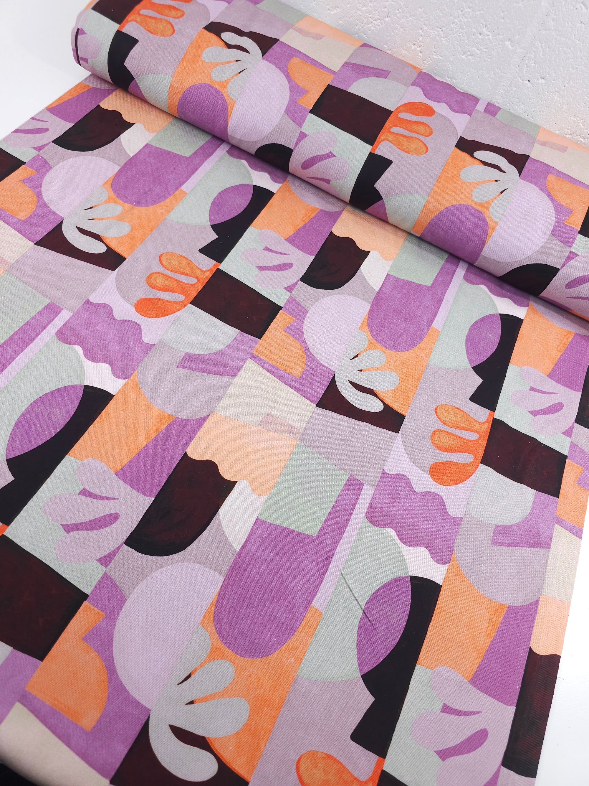 Purple/Orange Abstract Groovy Doodle Lightweight Canvas Cotton