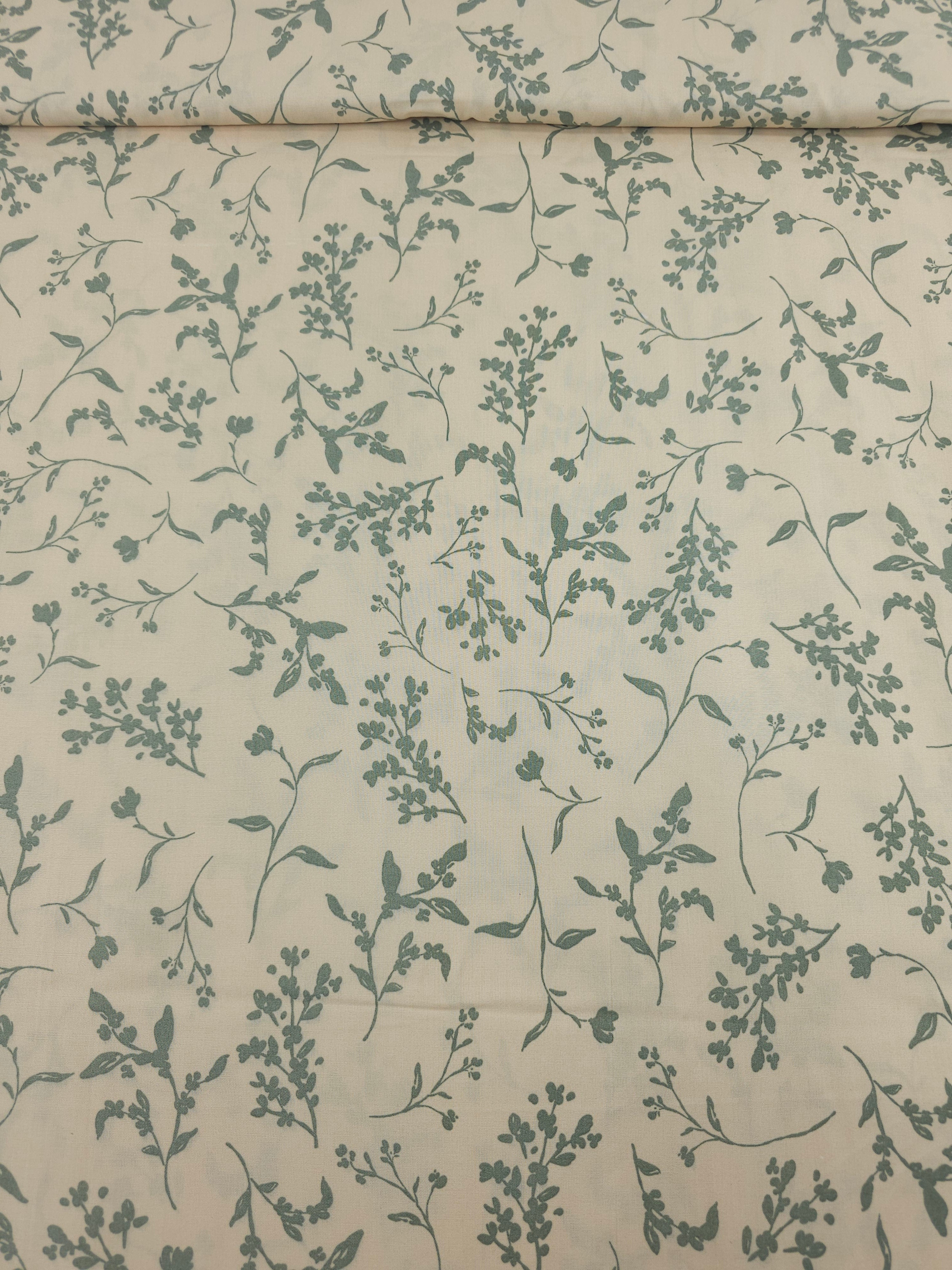 Cream/Sage Tossed Stems Lightweight Cotton 60"