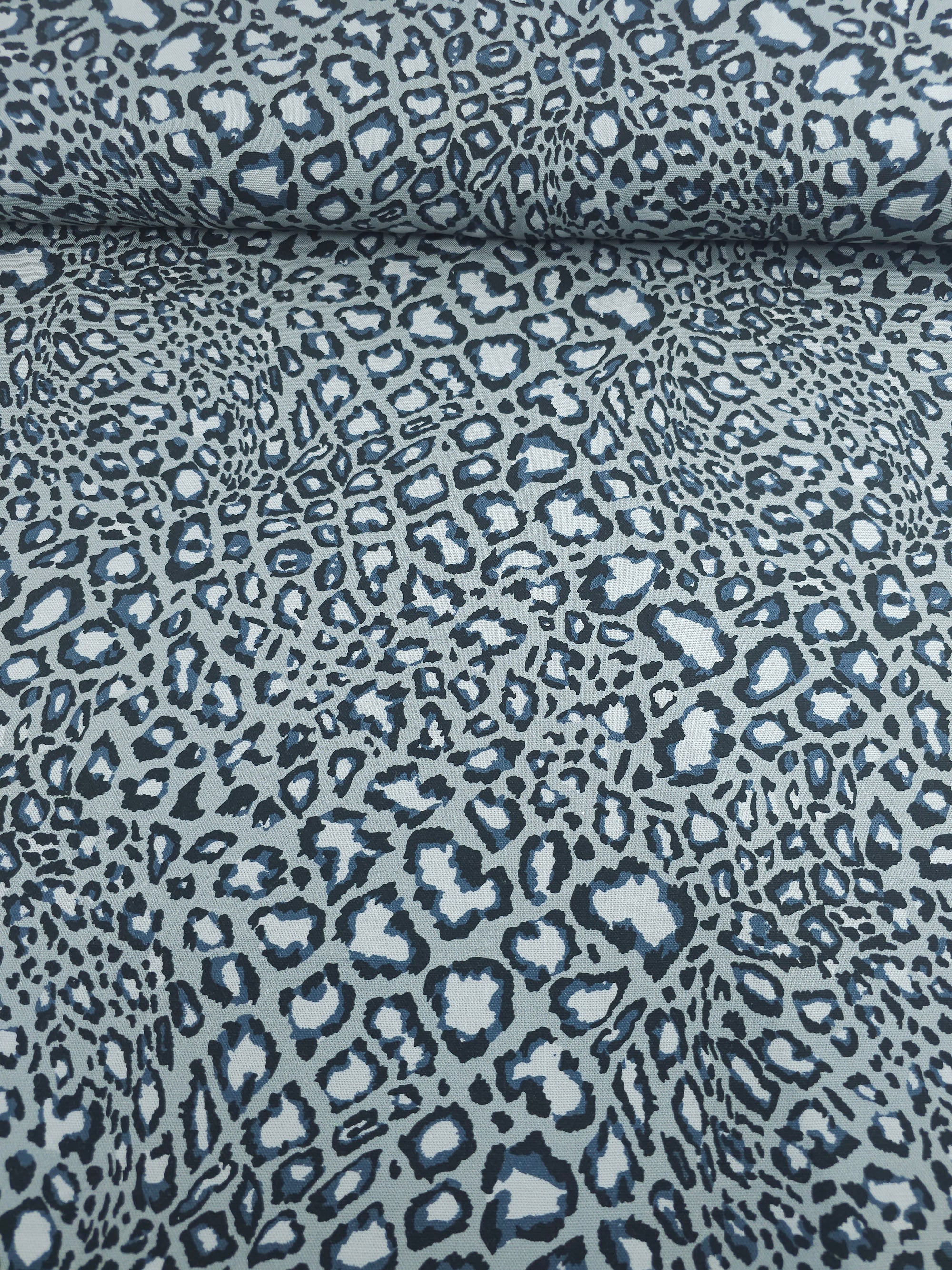Bluey Grey Irregular Leopard Canvas Cotton