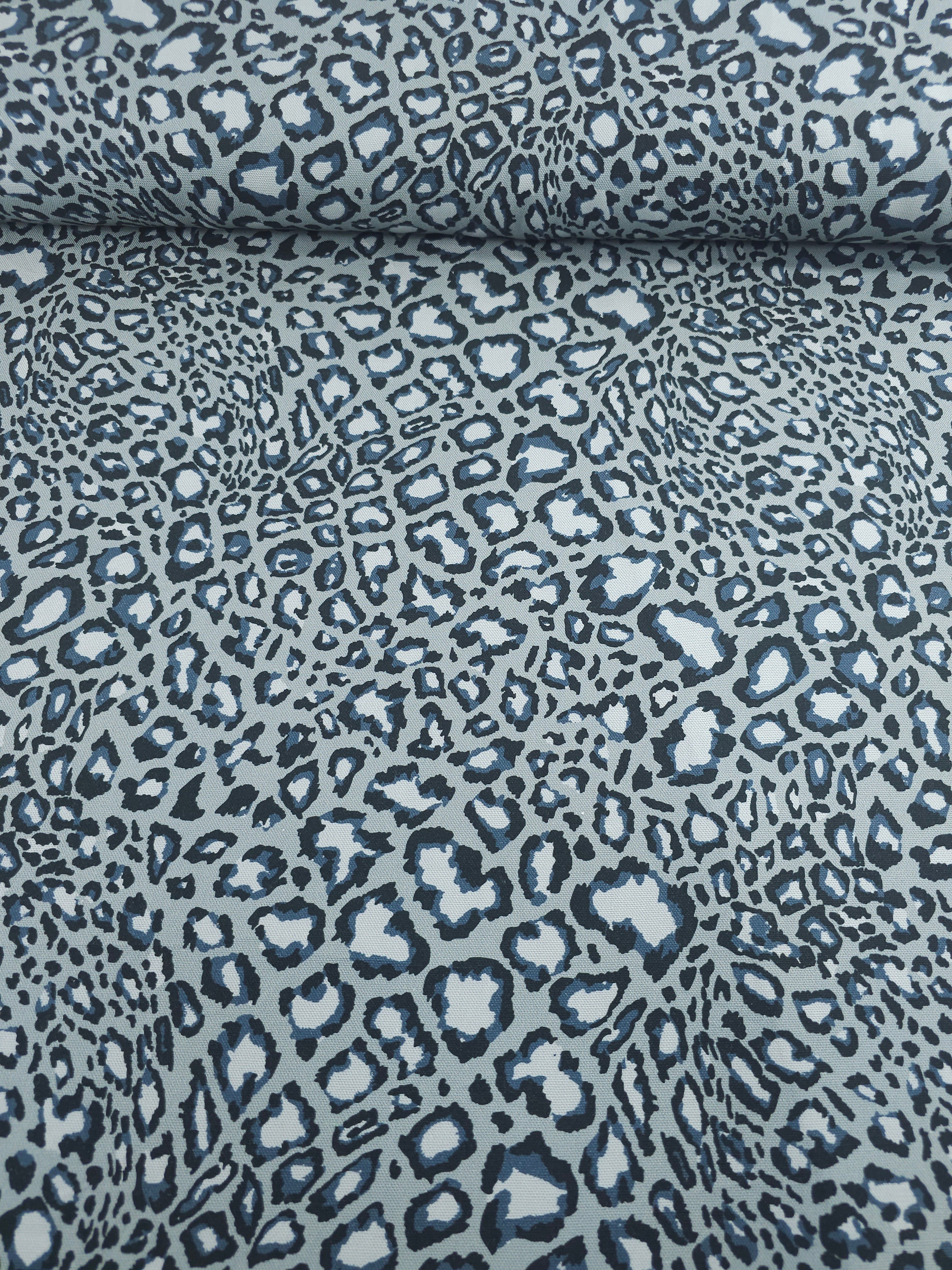 Bluey Grey Irregular Leopard Canvas Cotton