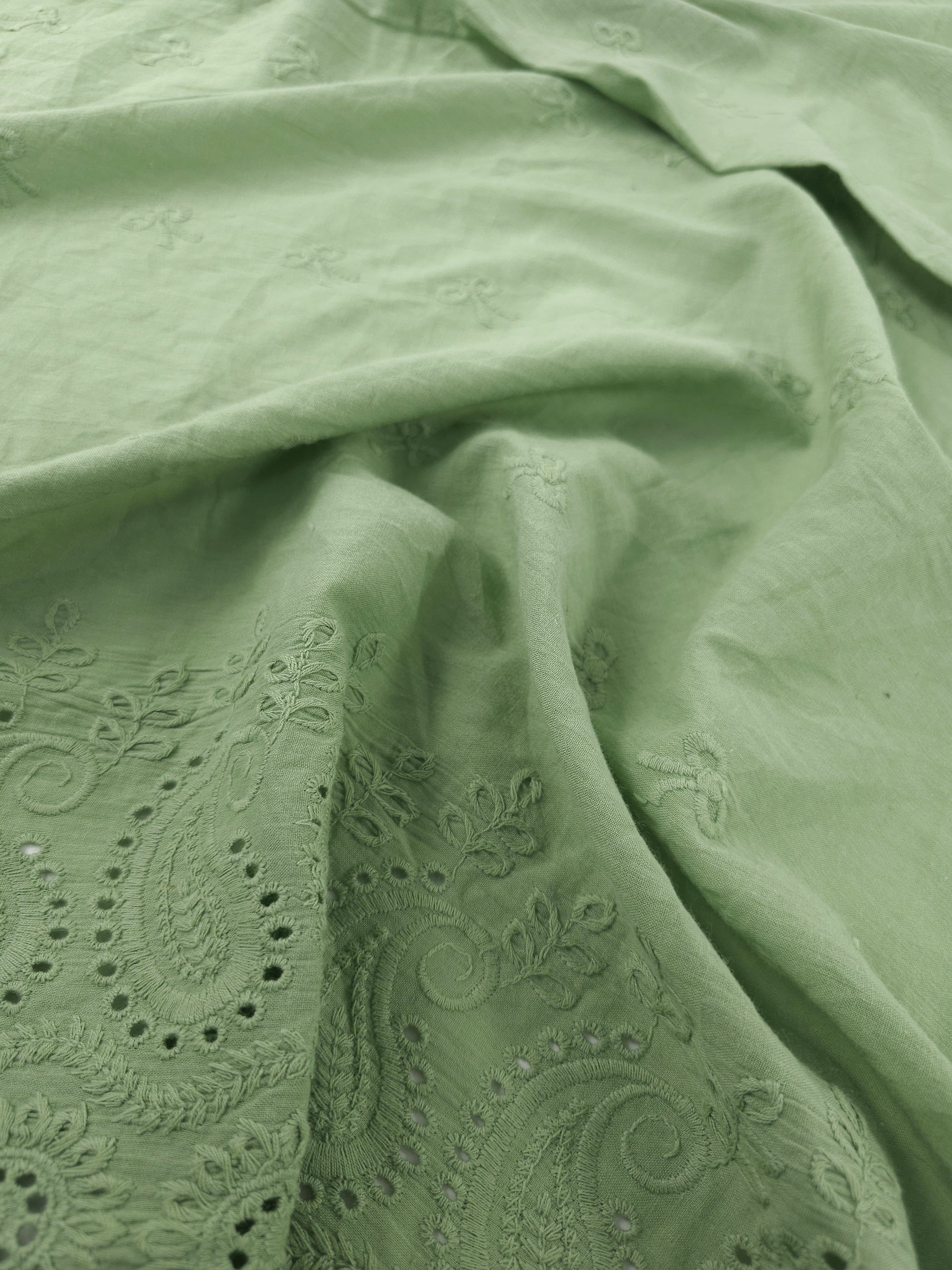 Sage Bow Paisley Cambric Cotton Broderie Anglaise