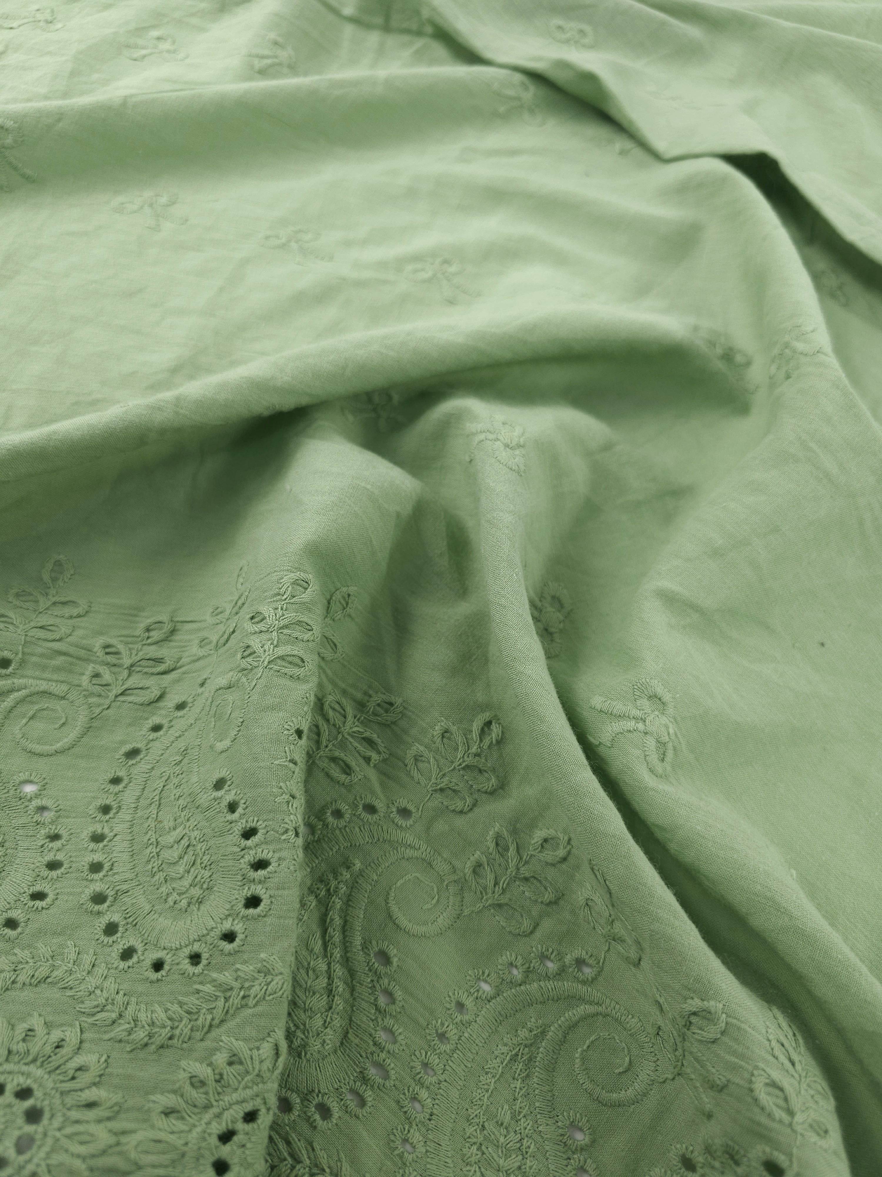 Sage Bow Paisley Cambric Cotton Broderie Anglaise