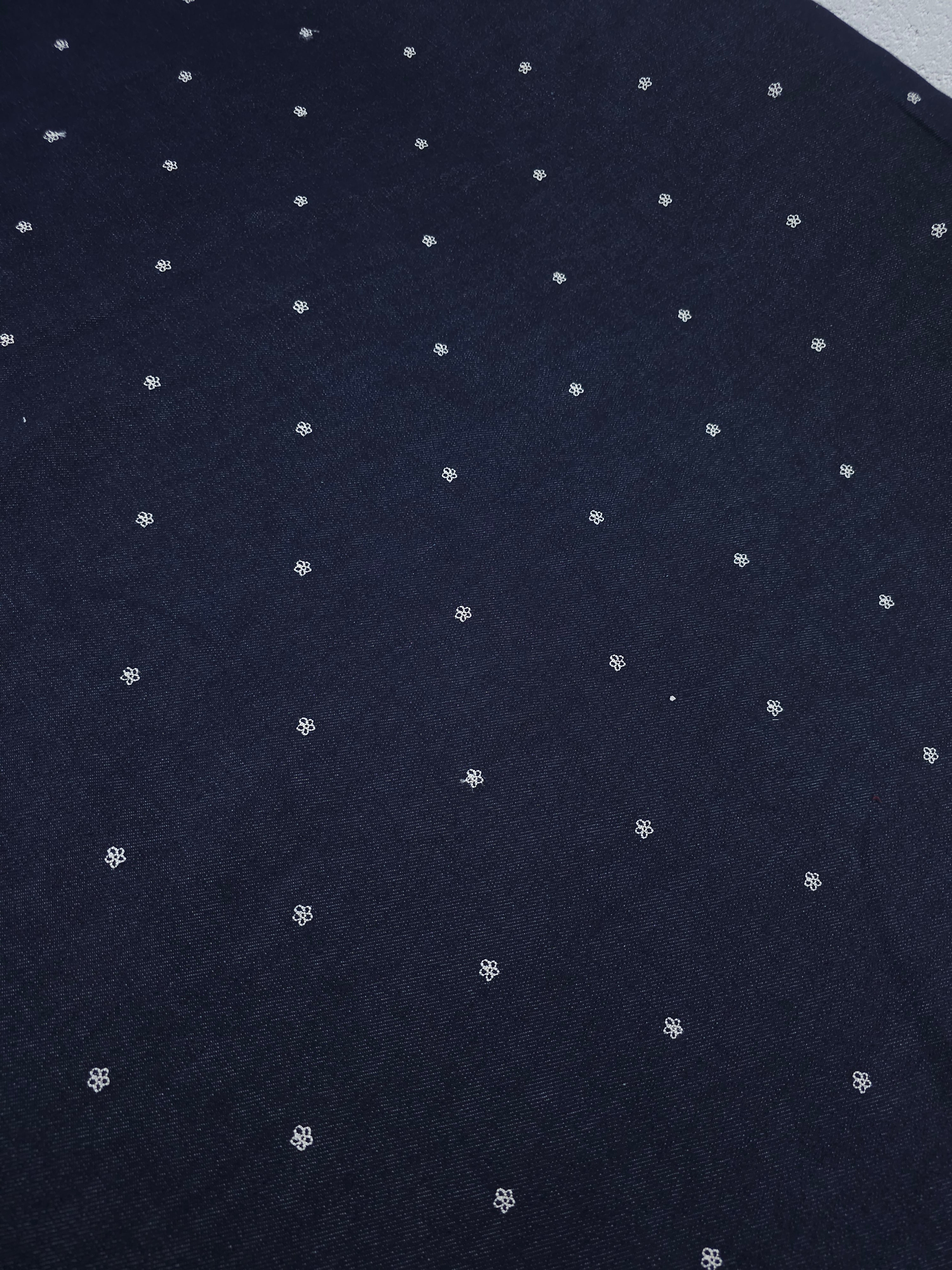 Indigo Embroidered Mini Daisy Denim - 2.90m Piece