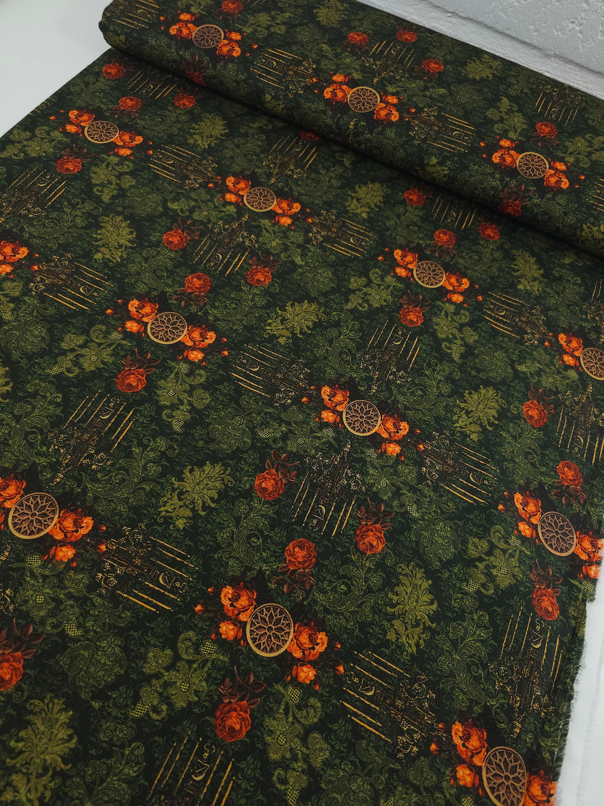 Dark Green Dreadful Delight Rose 100% Cotton - Robert Kaufman