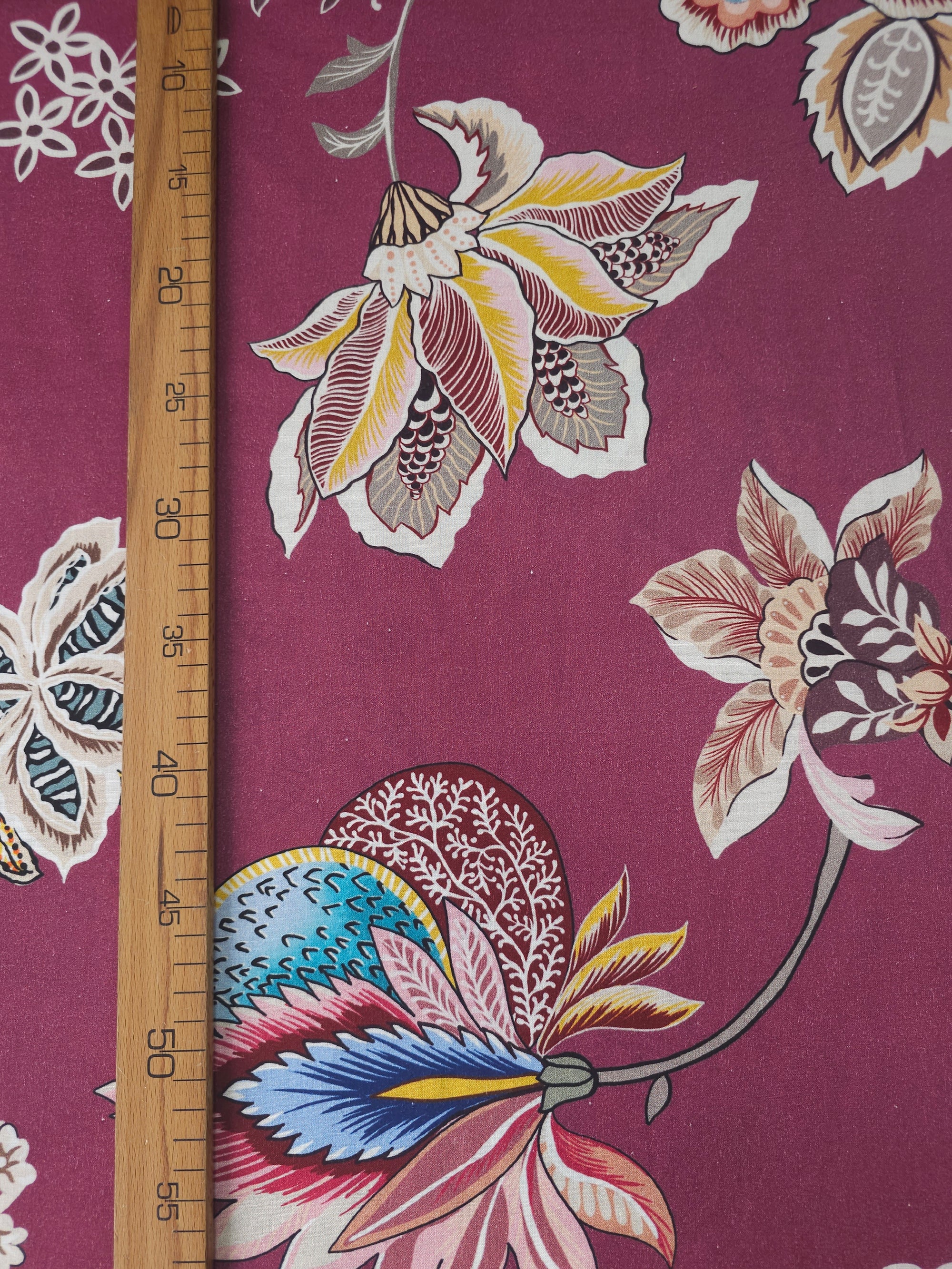 Burgundy Large Butterfly Bird Floral 100% Cotton 106" *EXTRA WIDE*