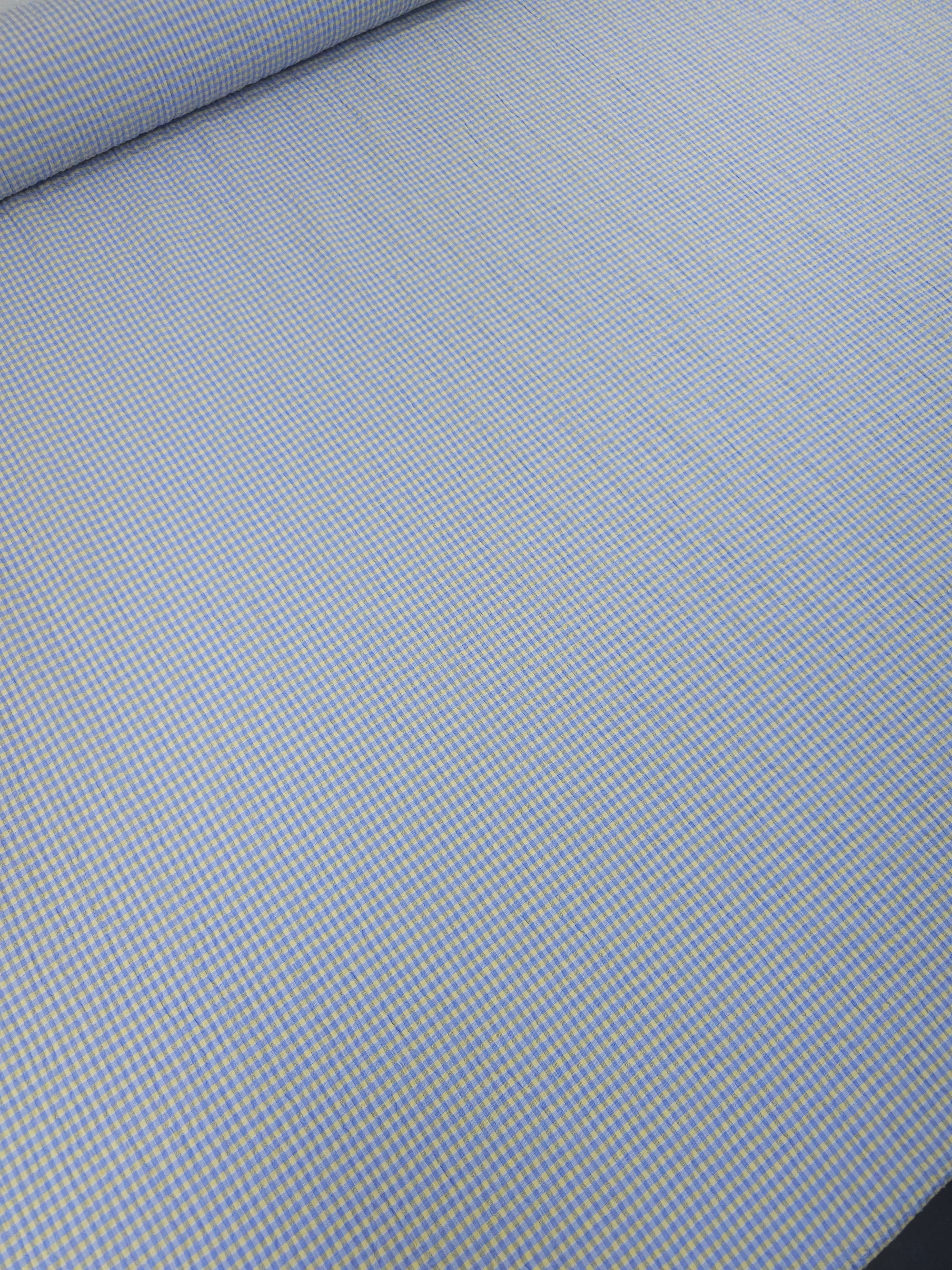 Baby Blue/Yellow Mini Gingham Crinkle Poly Cotton