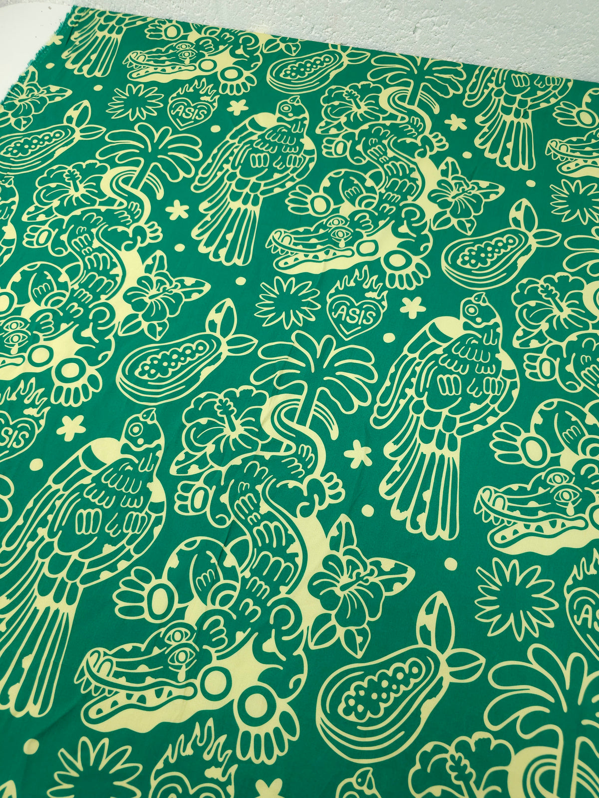Green/Creamy Yellow Crocodylus Viscose Challis - Brava