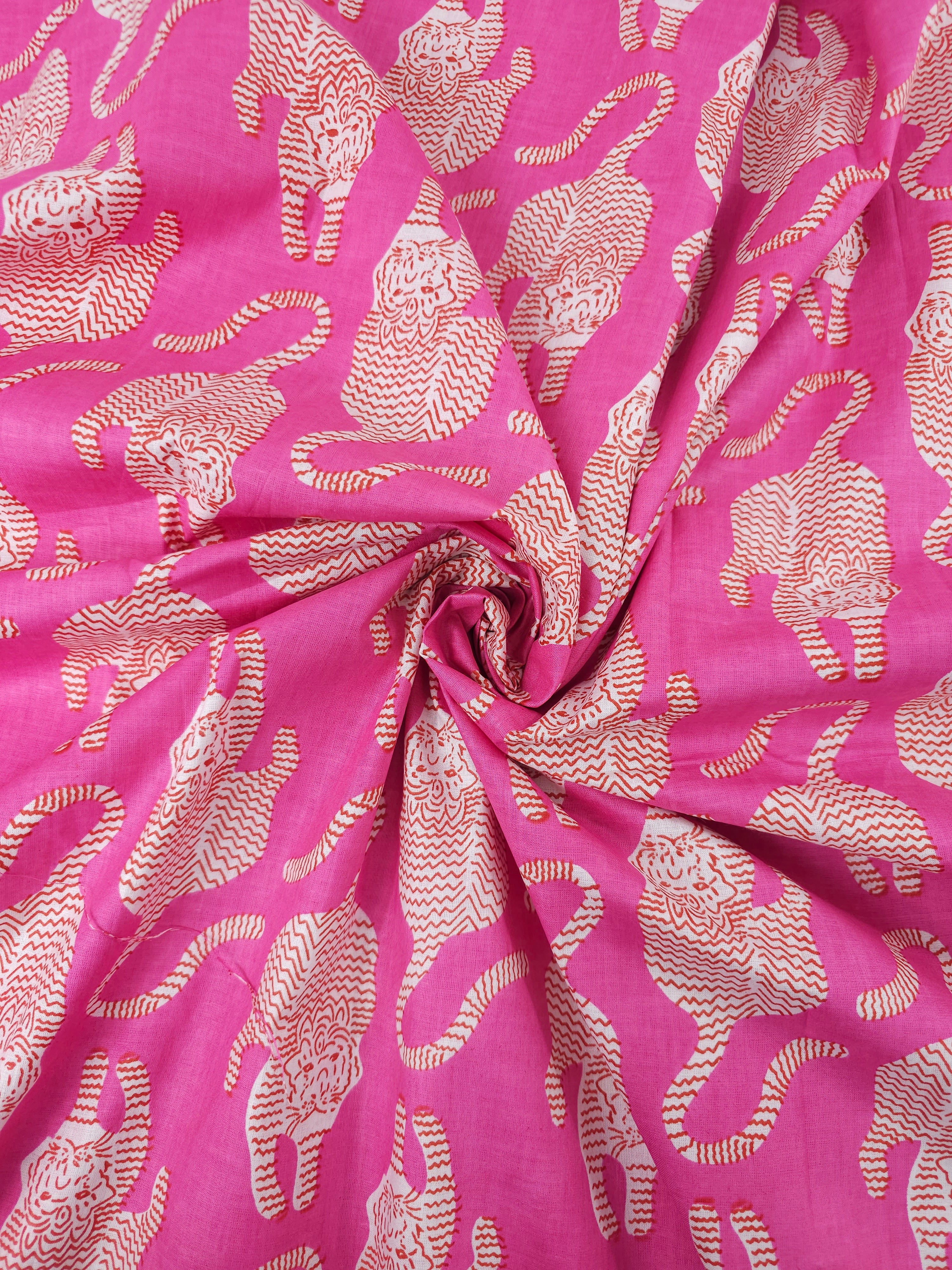 Fuchsia Pink Tiger Block Print Cotton