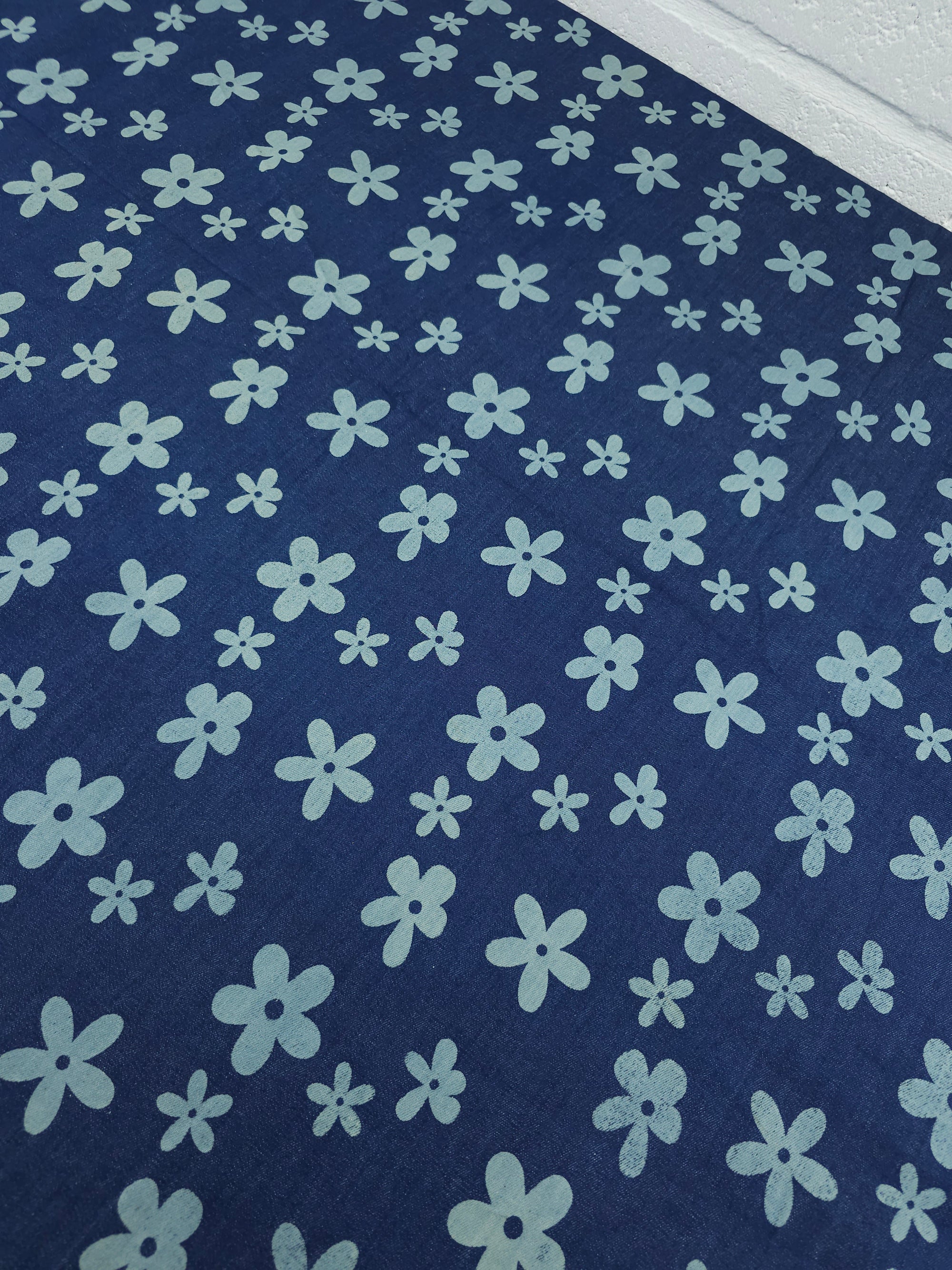 Indigo Navy Quirky Daisy Floral Denim