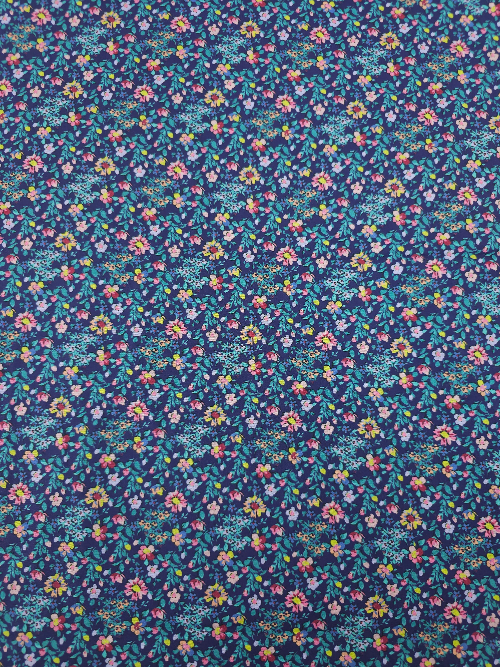 Indigo Blue Ditsy Floral Party Lightweight Cotton 57"