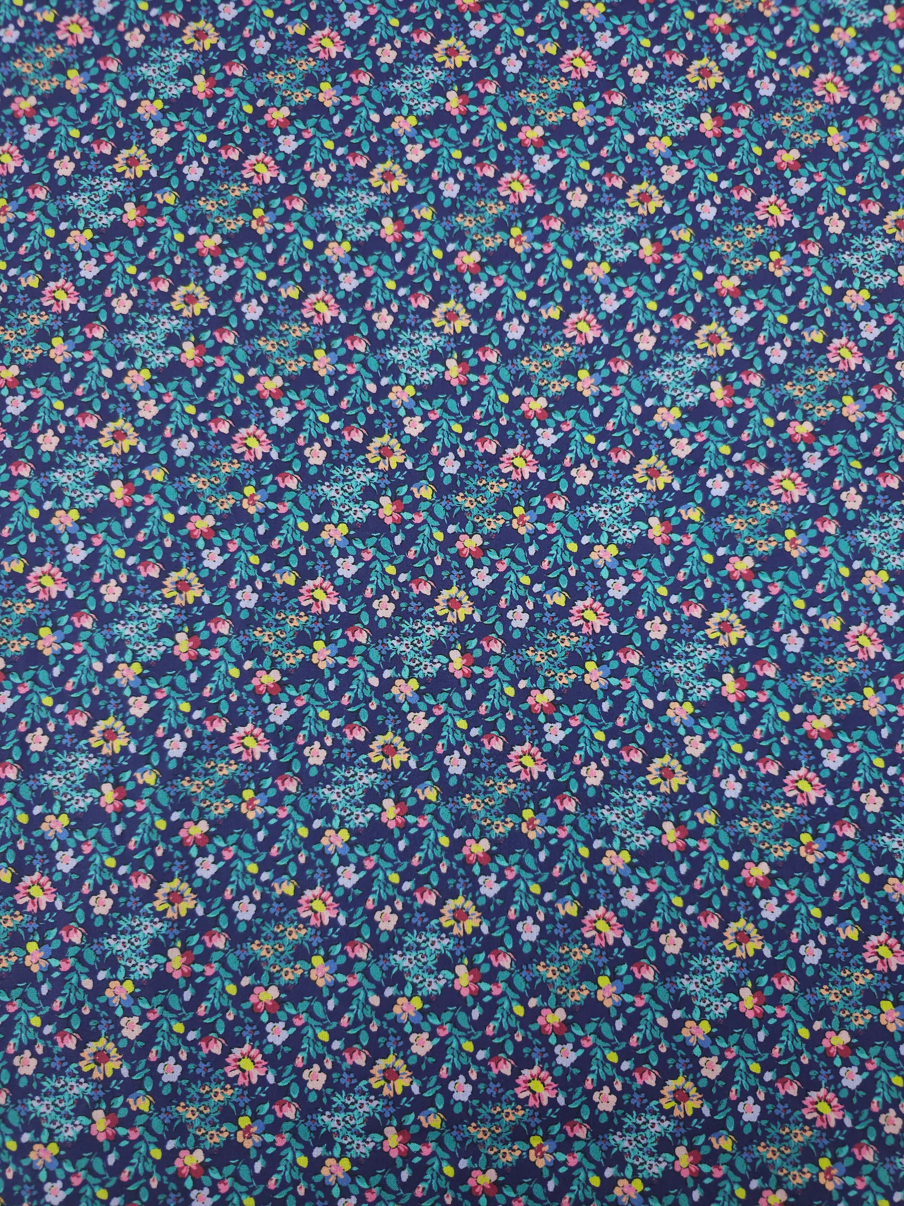 Indigo Blue Ditsy Floral Party Lightweight Cotton 57"