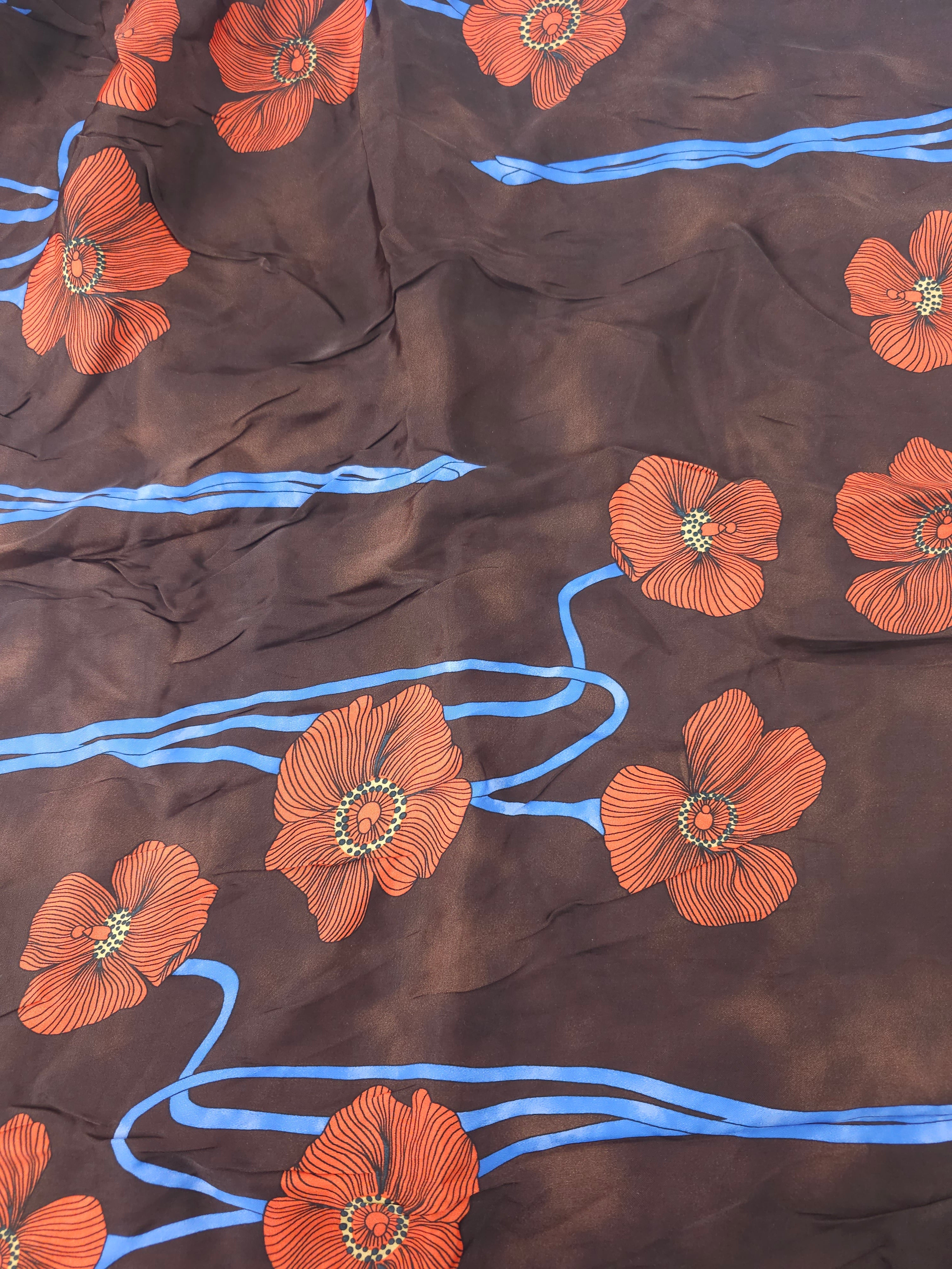 Brown Floral Viscose Sateen- 1.7m piece