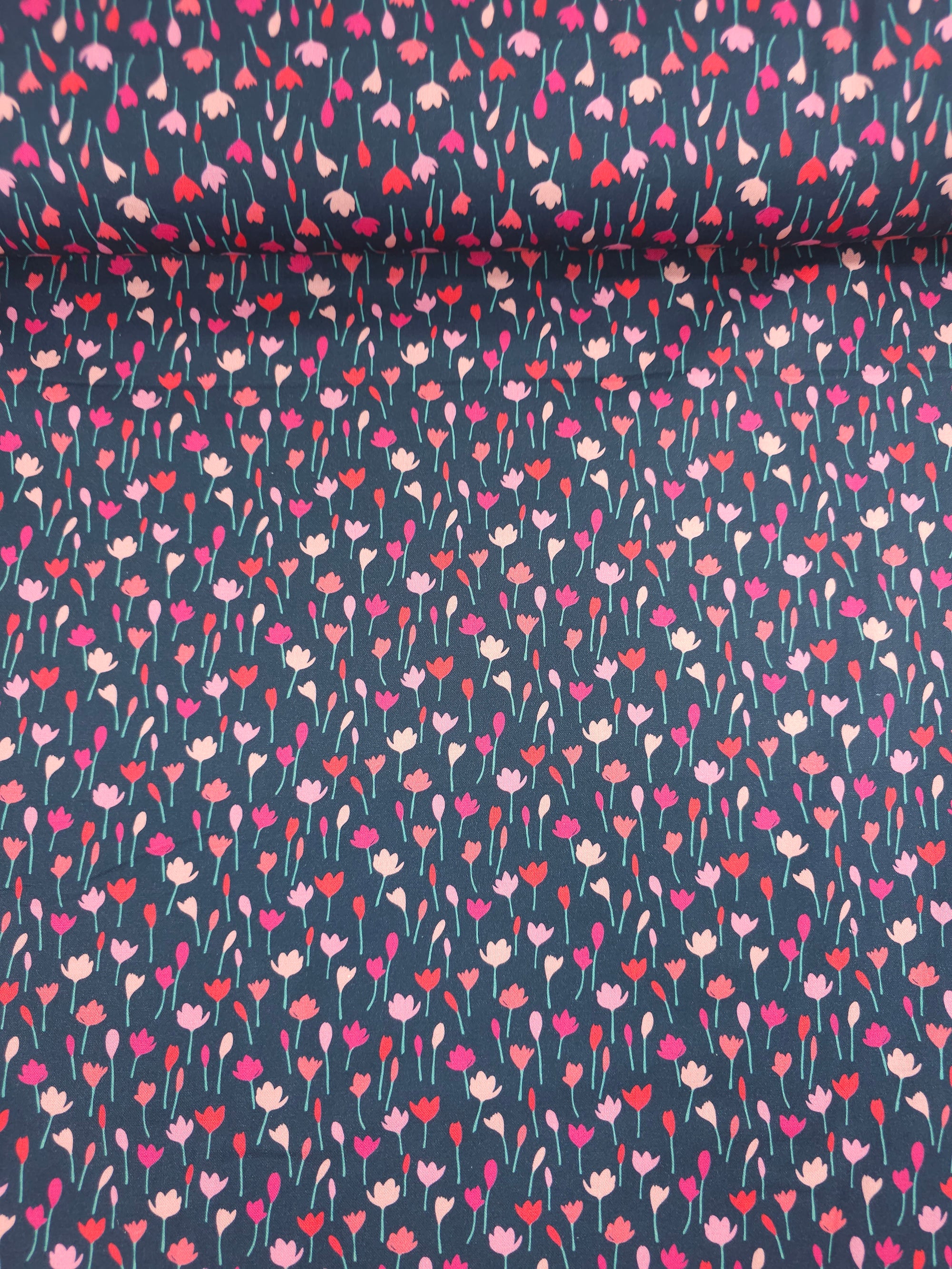 Navy Tulip Field 100% Cotton