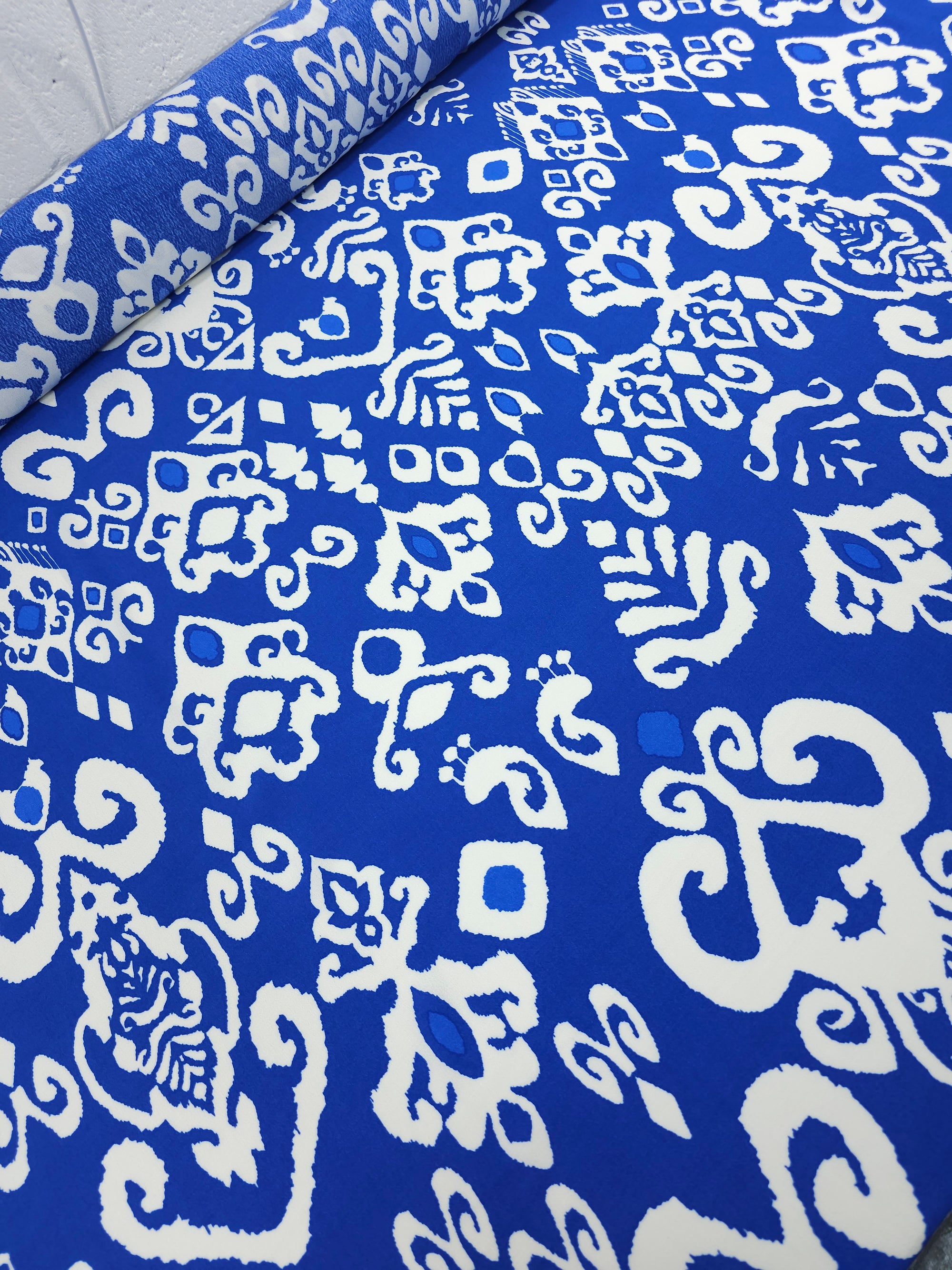 Cobalt Blue Damask Viscose Crepe