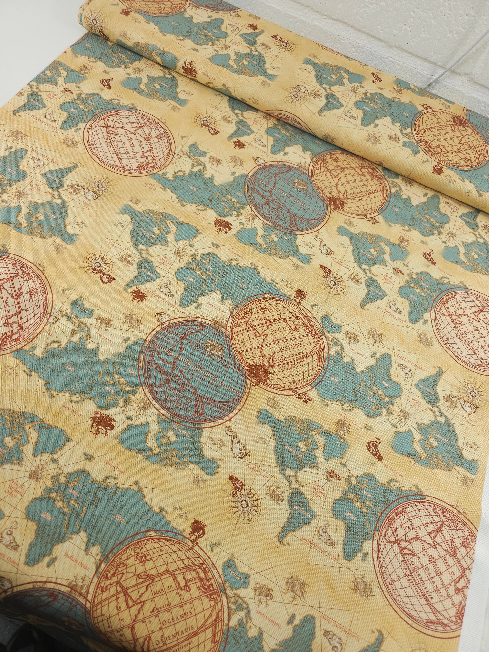 Retro World Map Canvas Cotton