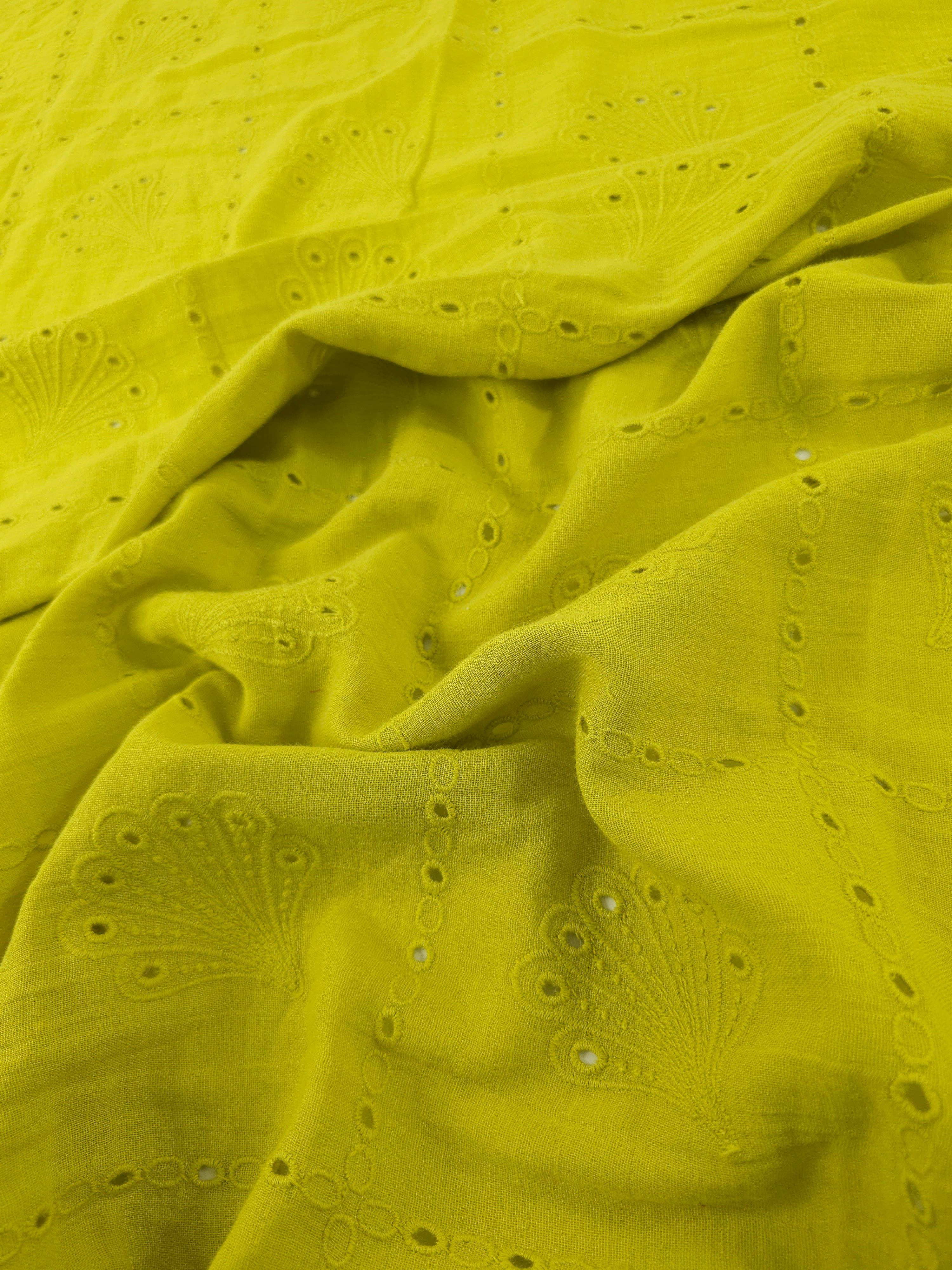 Citrus Shell Grid Double Gauze Broderie Anglaise