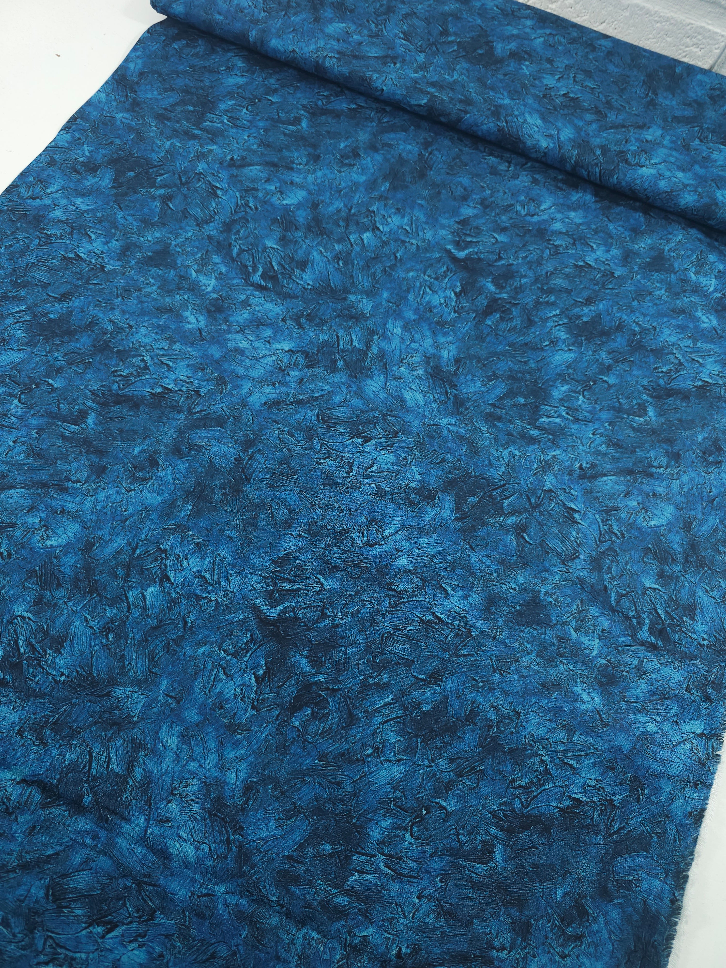 Petrol Blue Paint Swash Van Gogh 100% Cotton