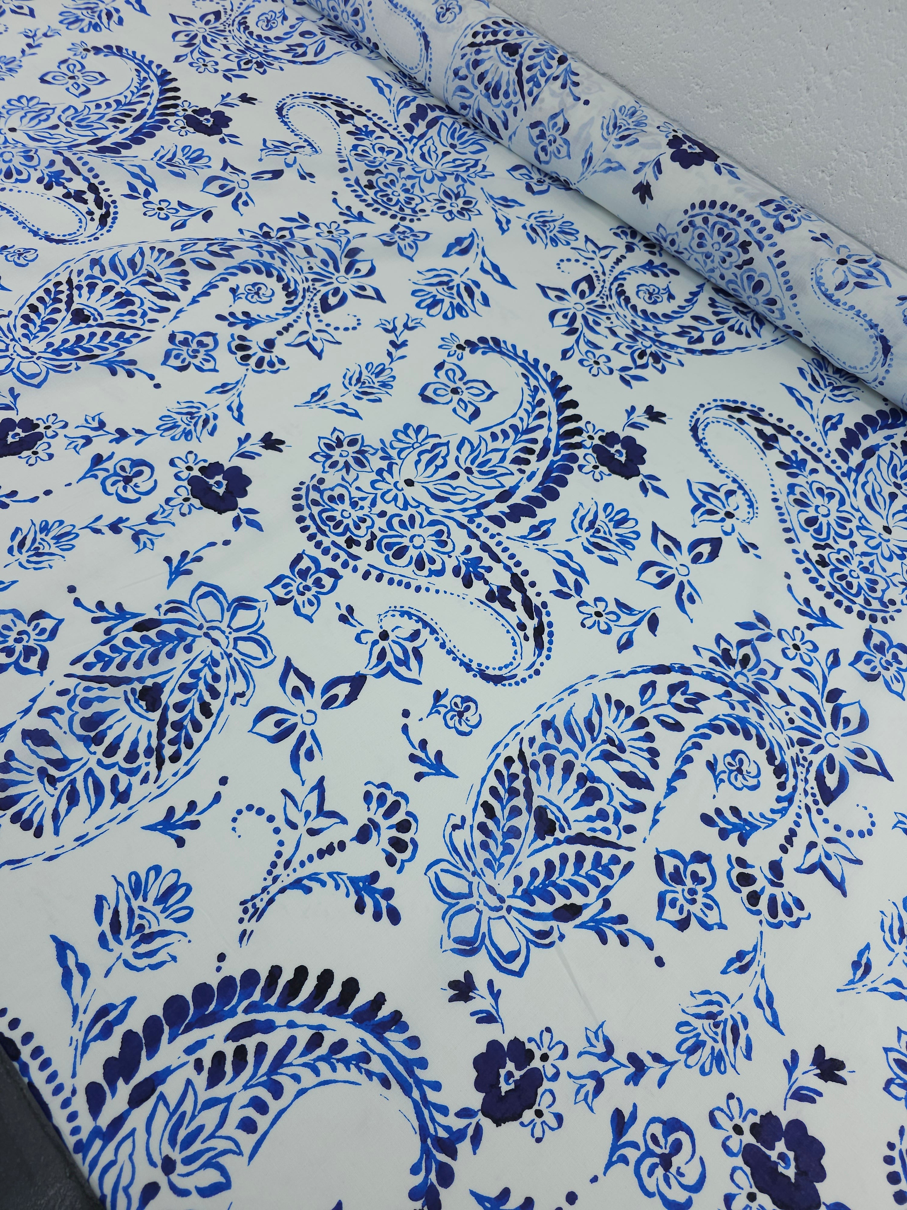 Blue/White Paisley Cotton Voile
