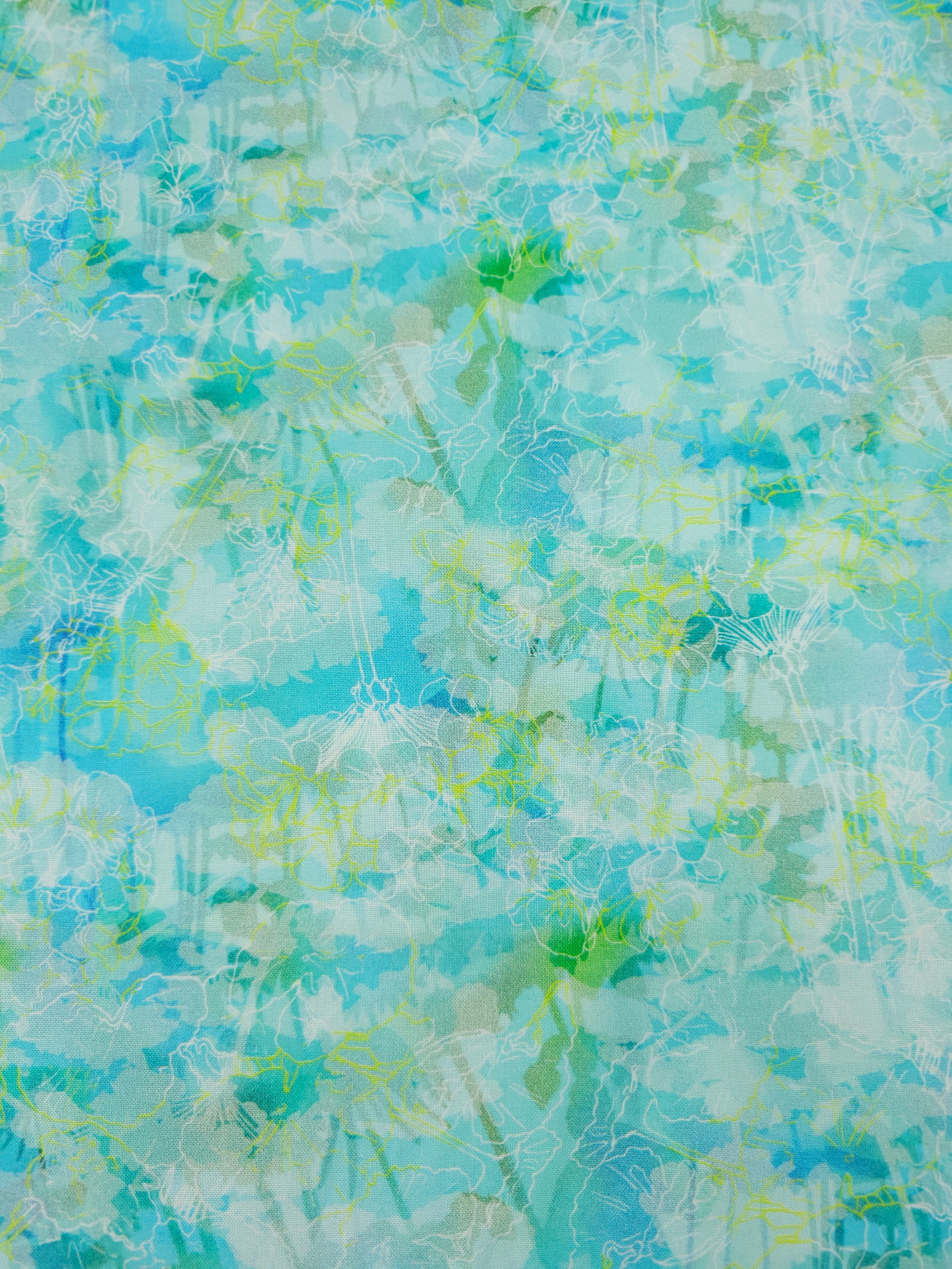 Light Blue/Lime Sketch Floral 100% Cotton - Robert Kaufman