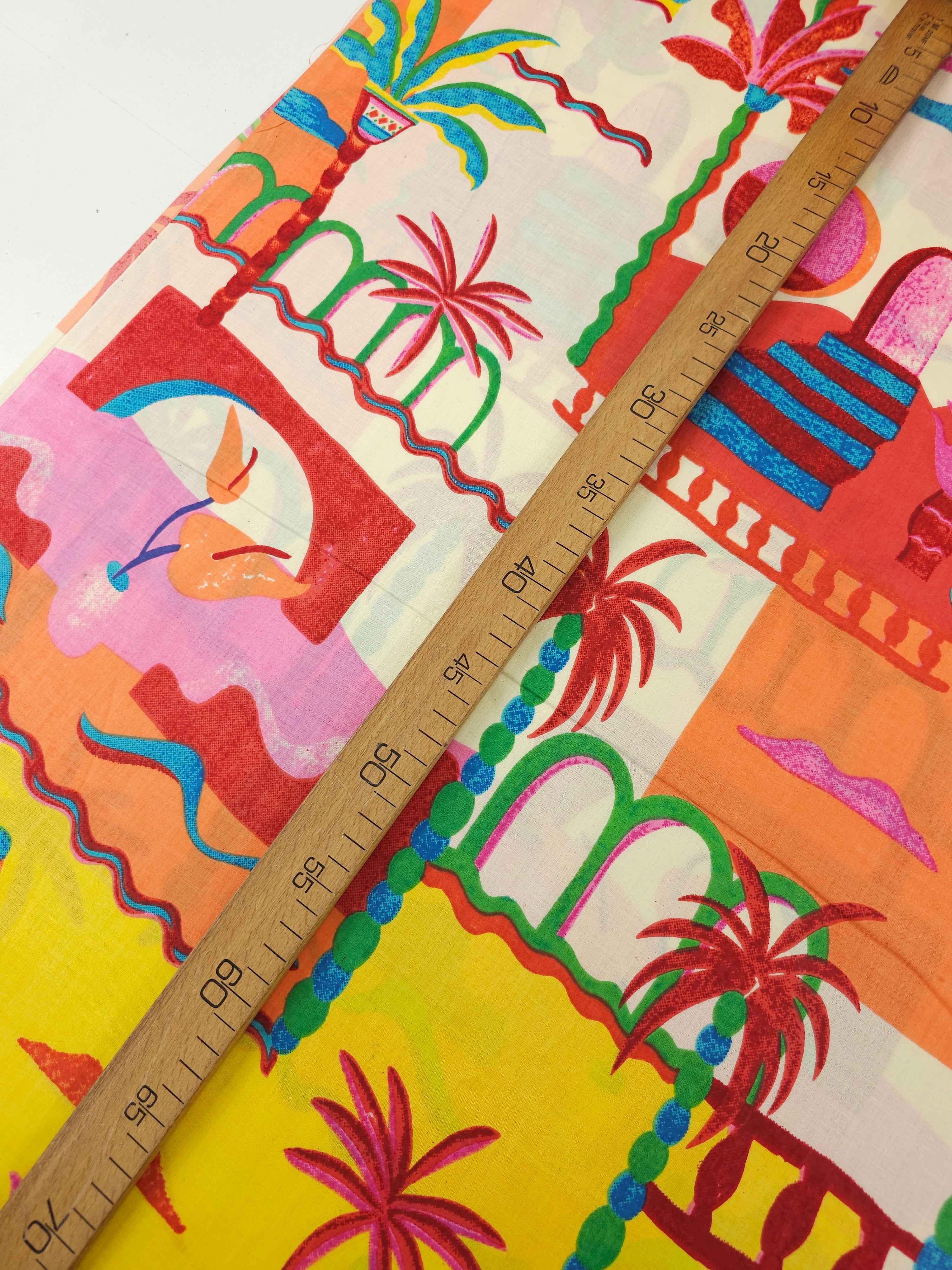 Orange/Pink Palm Tree Scenery Cambric Cotton