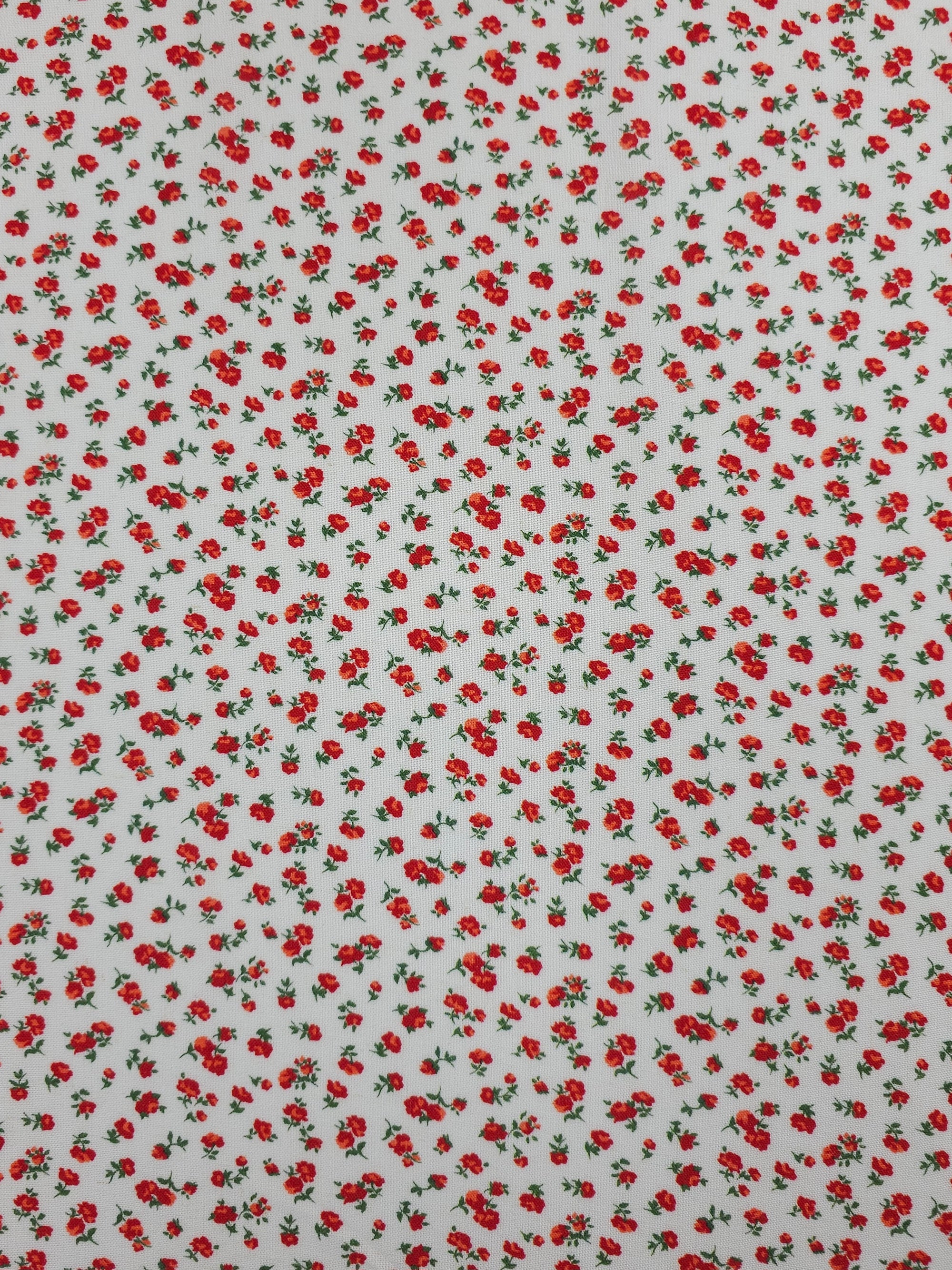 Red/White Floating Mini Rose Linen Look Viscose