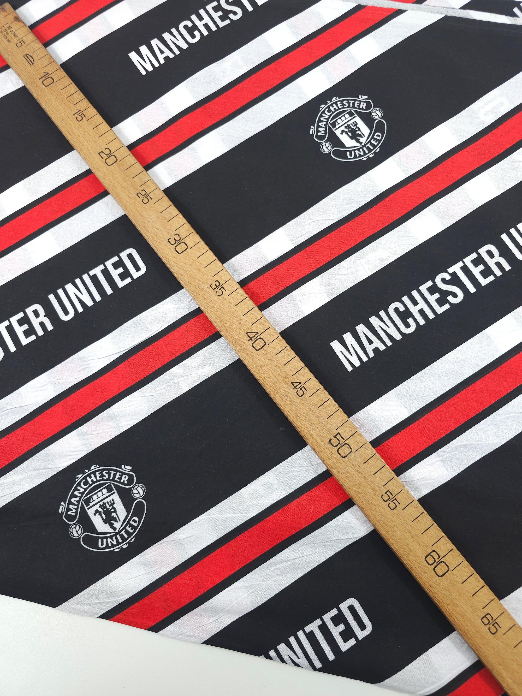 Manchester United FC Emblem Stripe 100% Cotton Football Fabric 82" *EXTRA WIDE*