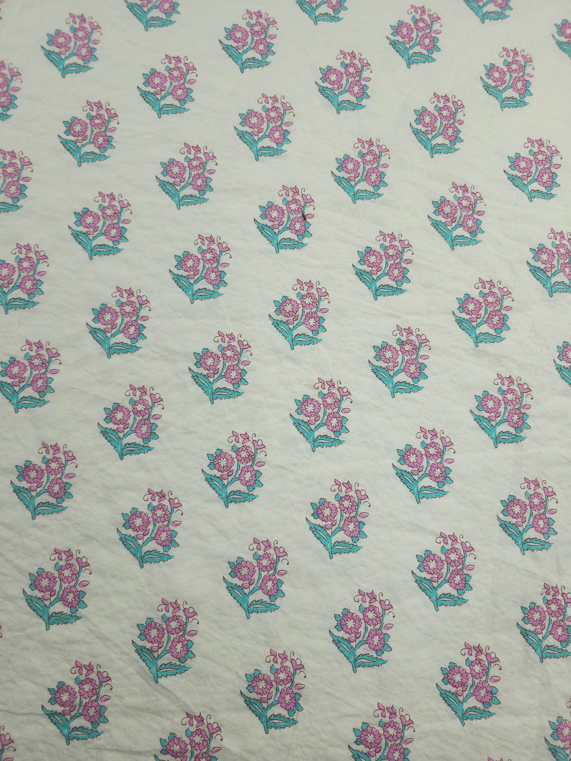 Pink/Ivory Motif Floral Cotton SeerSucker